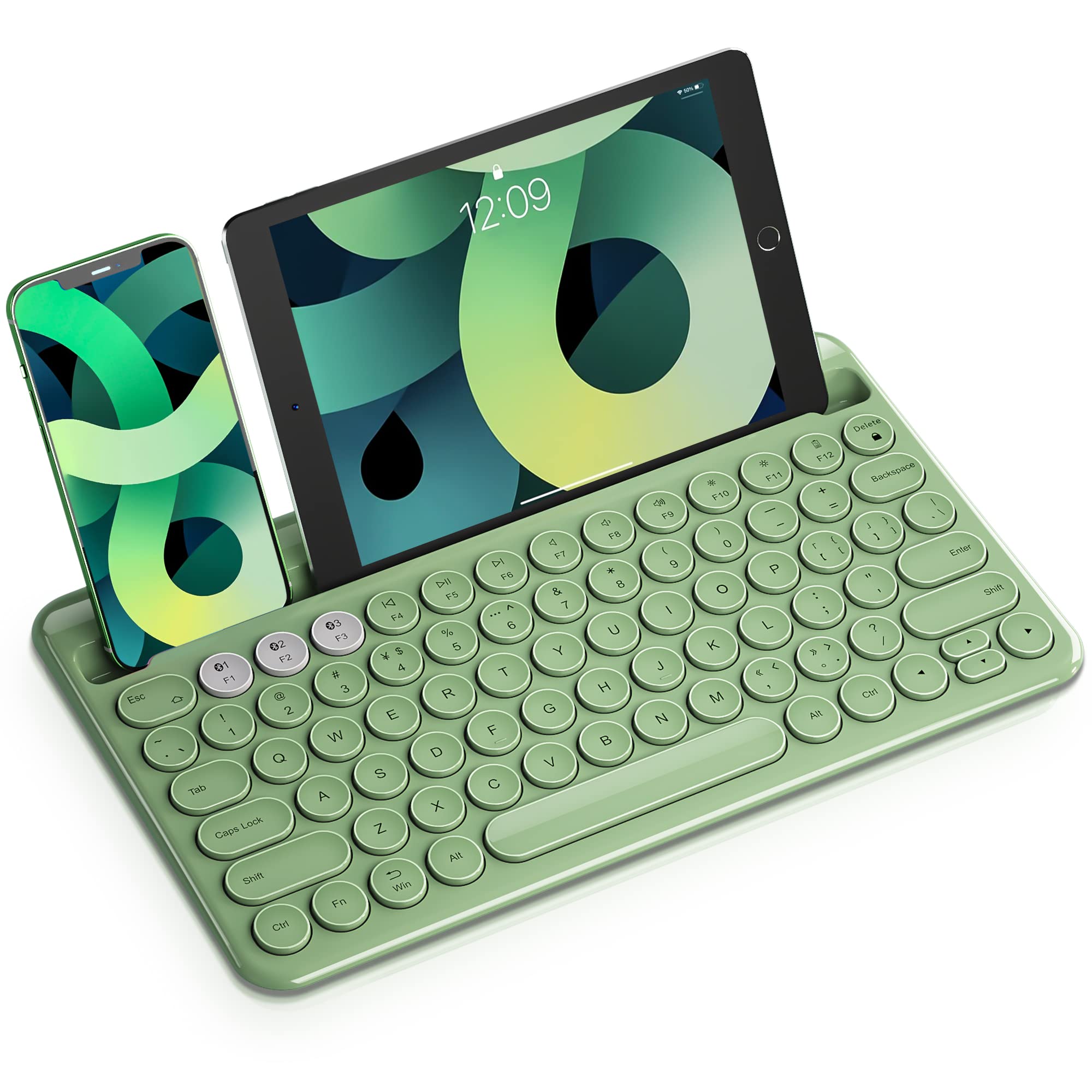 Superbcco Wireless Rechargeable Bluetooth Keyboard for iPad - Slim Portable Multi-Device Keyboard with 3 Bluetooth Channels, QWERTY Layout - Compatible with iPad Pro, iPad Mini, iPad Air, Android, Mac, Windows & Smartphones (Green) | Perfect for Home Office, Remote Work & Travel Use