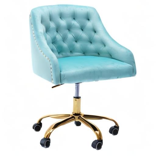 Ergonomic Modern Home Office Chair - Adjustable Swivel Desk Chair with Wheels, Velvet Upholstery for Living Room & Bedroom - Light Blue (Perfect for Work, Study & Makeup Vanity)