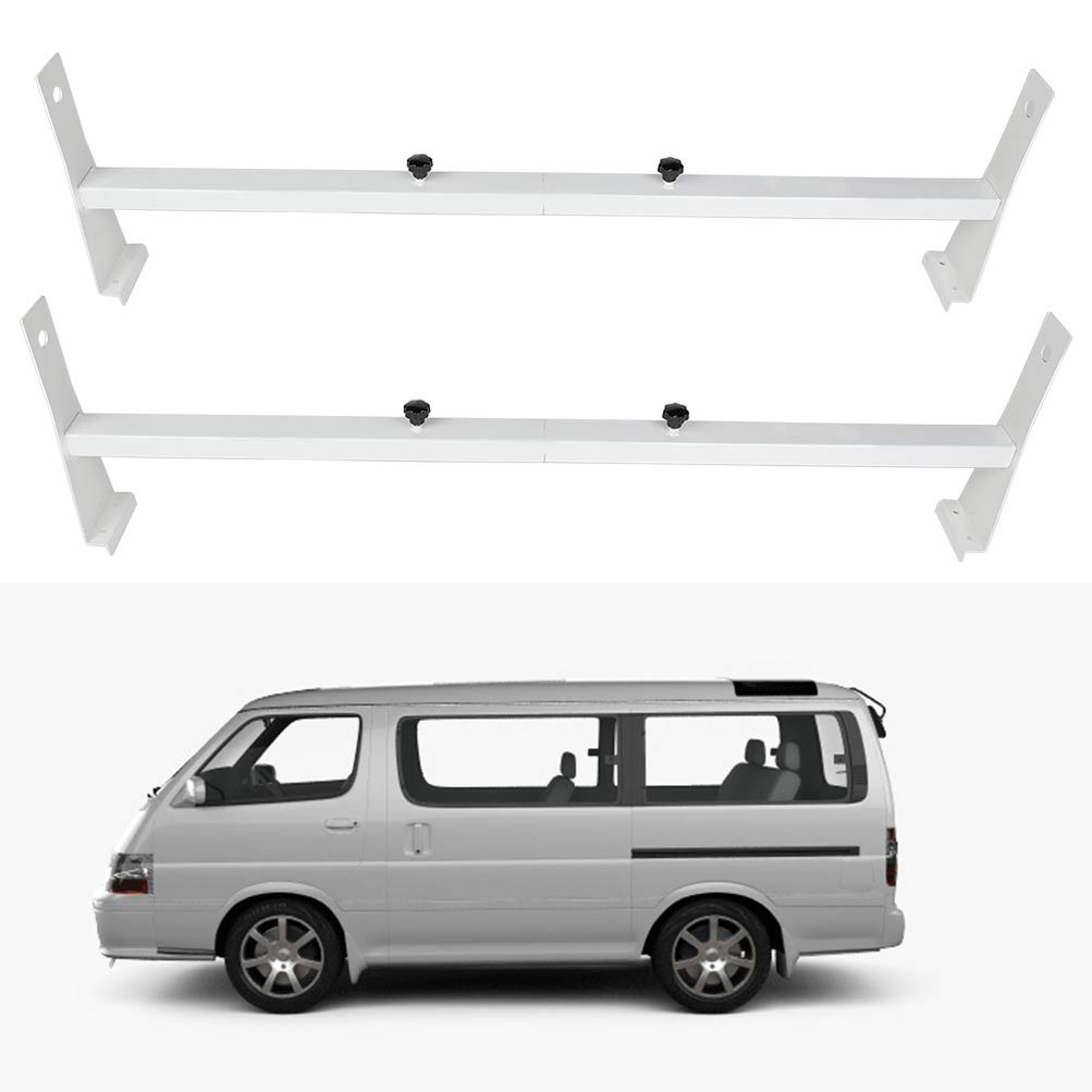 Heavy-Duty Adjustable Van Ladder Rack - 2 Bars Roof Rack for Chevy Express 2500, Dodge, Ford E-250/350 & GMC Savana - Universal Fit with Rain Gutters - Durable Steel Construction for Pickup Trucks - Perfect for Construction, Roofing & Cargo Transport