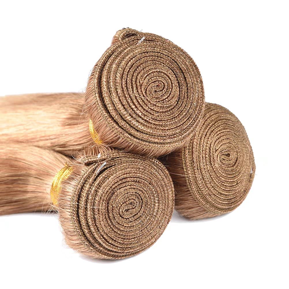 WOME 100% Unprocessed Peruvian Virgin Human Hair Bundles - Silky Straight #27 Honey Blonde (4 Bundles, 16/18/20/22 Inch) | Natural Hair Extensions for Styling & Wefting | Perfect for Daily Wear, Parties & Special Occasions