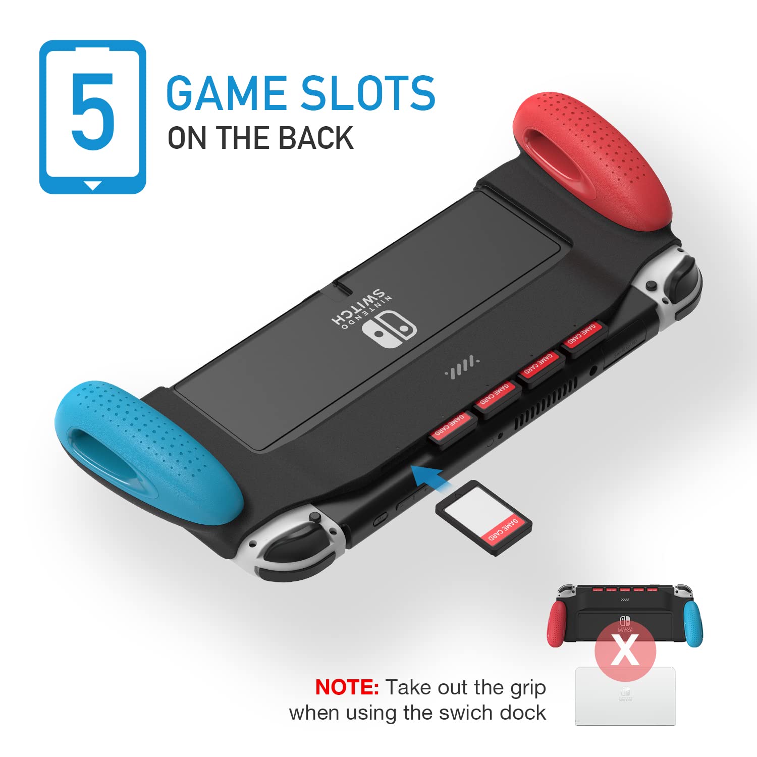 JUSPRO Grip Case for Nintendo Switch OLED - Ergonomic & Comfortable Controller with 5 Game Card Slots | Perfect for Gaming at Home or Travel Accessories