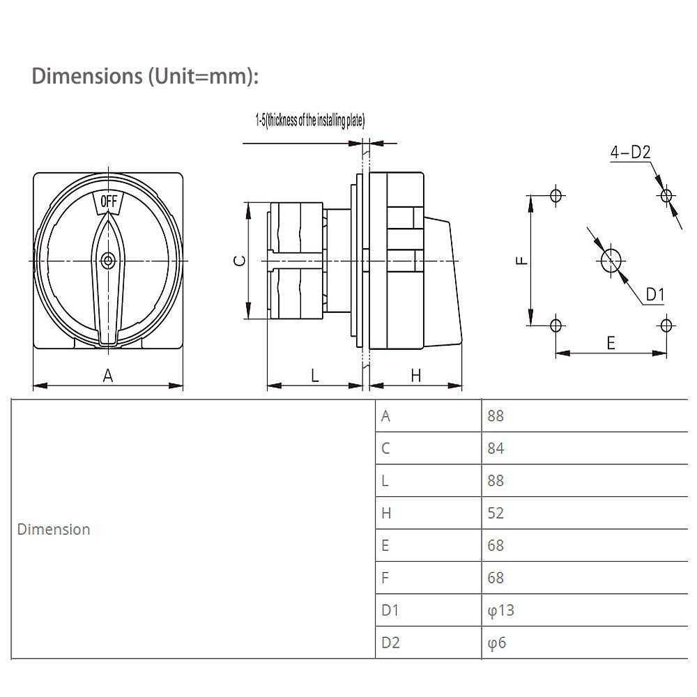ATO 125A 4 Pole 2 Position Universal Rotary Cam Switch - Heavy Duty Changeover Switch for Industrial Equipment & Electrical Panels - Safe & Reliable Power Transfer Solution for Motors, Pumps & HVAC Systems