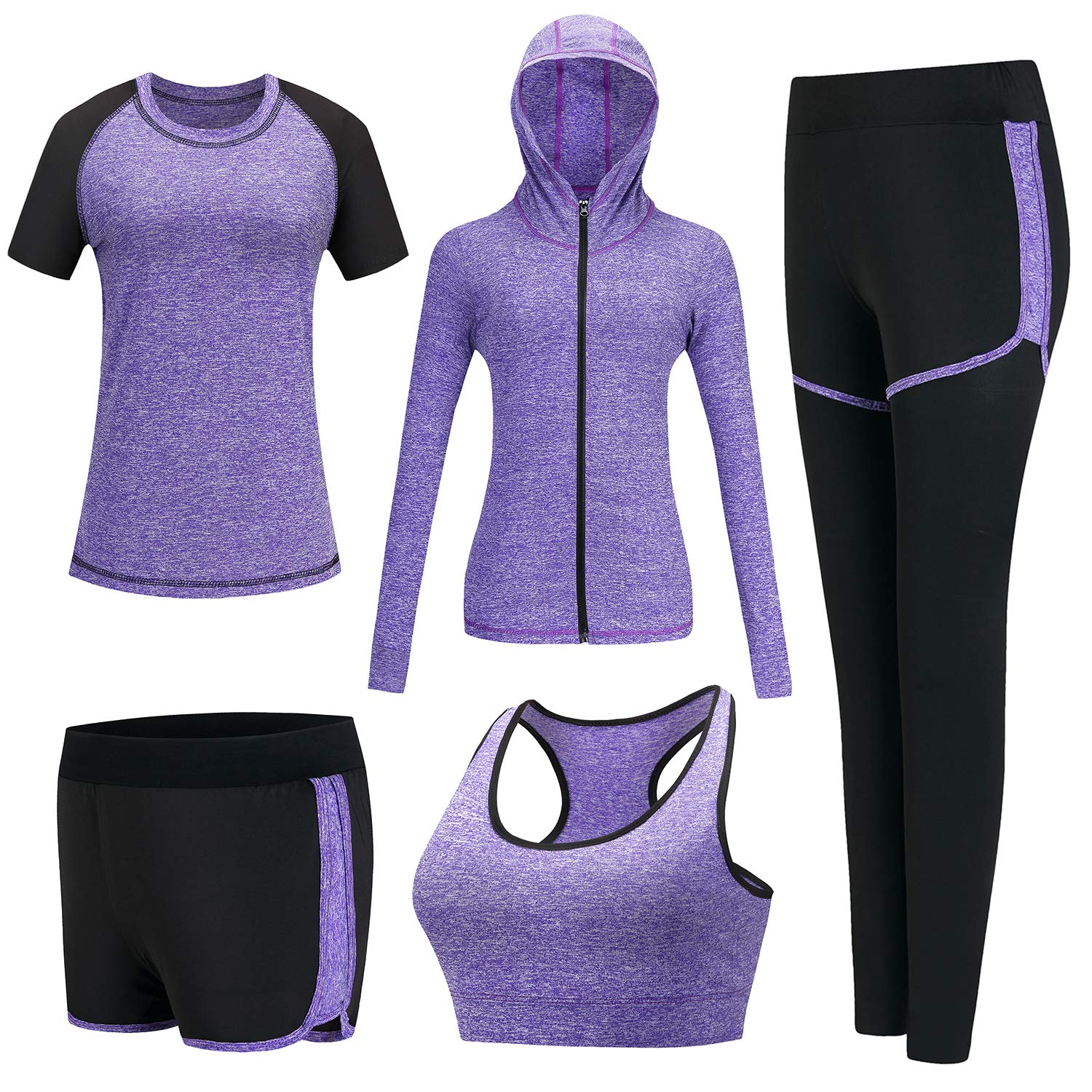 5-Piece Women's Workout Outfits - Athletic Yoga Gym Sets, Fitness Exercise Clothes & Jogging Tracksuits for Running, Yoga, Gym & Active Lifestyle