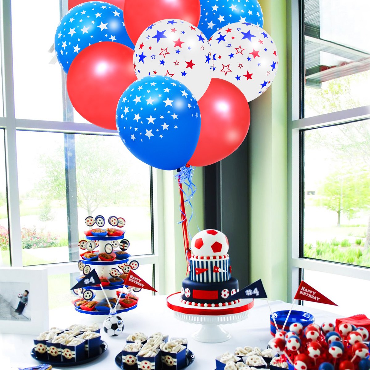 LUOEM Patriotic Party Decorations - 74-Pack 4th of July Balloons with Star Print | Independence Day Party Supplies for Outdoor BBQ, Backyard Celebration & National Holiday Festivities