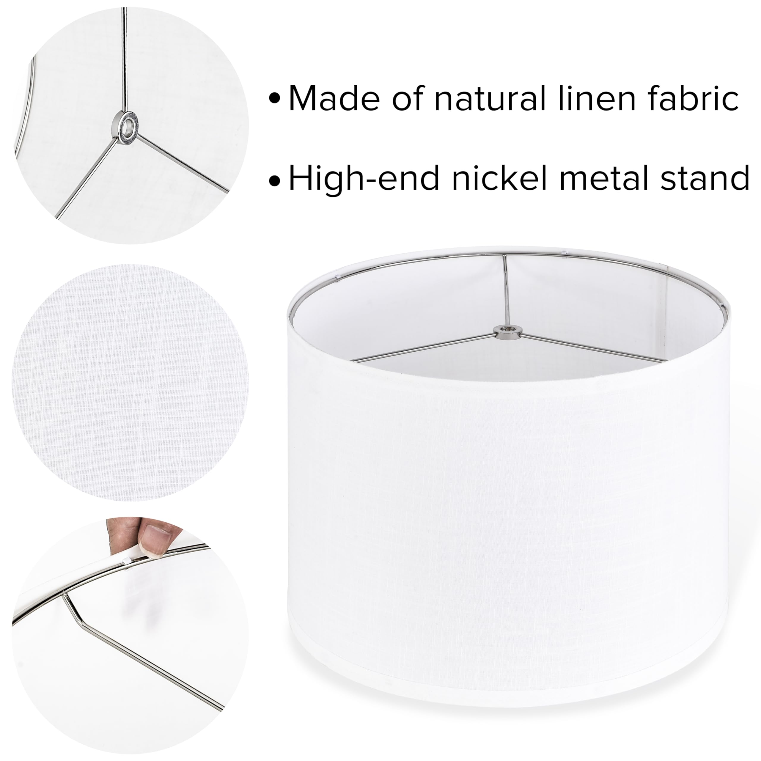 Premium Linen Lamp Shades Set of 2 - White Textured Drum Lamp Shade 13