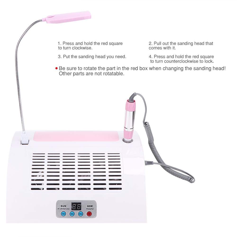 5 in 1 Nail Dust Collector with Drill - 60W Multi-Functional Nail Grinding Machine, Cleaner, Manicure Light & Hand Rest Pillow for Salon & Home Manicure Pedicure | Perfect for Nail Salons, DIY Nail Art & Professional At-Home Grooming (US)