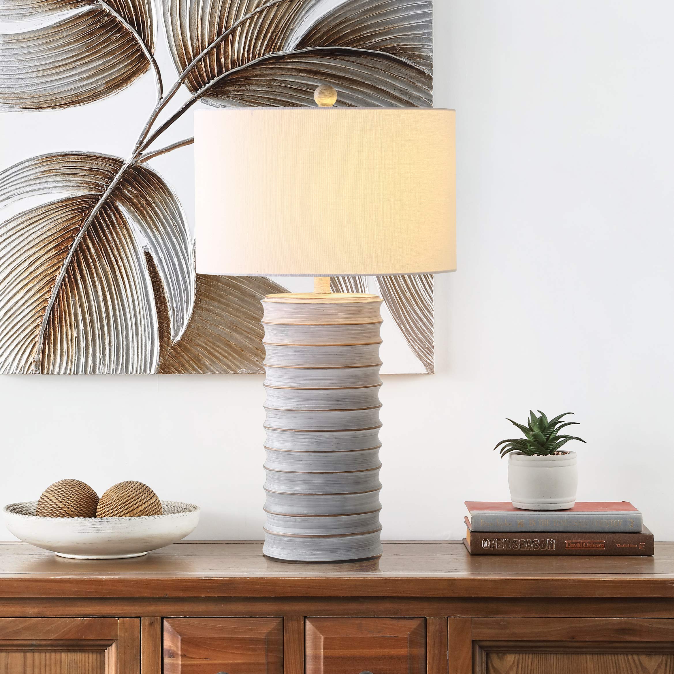 SAFAVIEH Melina Rustic Wash White 29-Inch Table Lamp Set of 2 with LED Bulbs - Perfect for Bedroom, Living Room, Home Office & Nightstand Lighting Decor