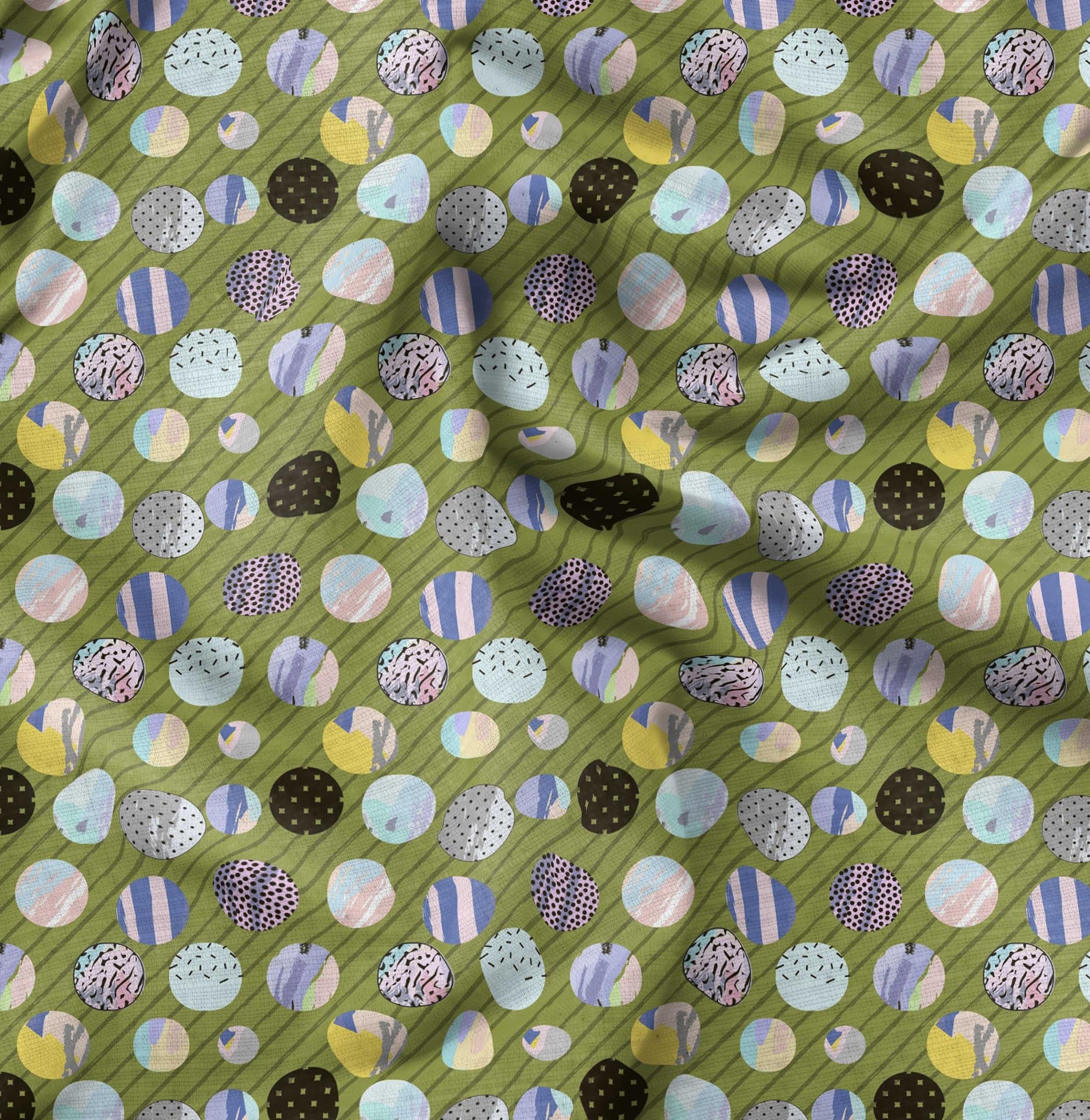 Soimoi Cotton Voile Green Fabric by The Yard - 56 Inch Wide Diagonal Stripe & Cookies Print Textile - Modern Chic Patterns for DIY Sewing, Quilting, Dressmaking & Home Decor Projects
