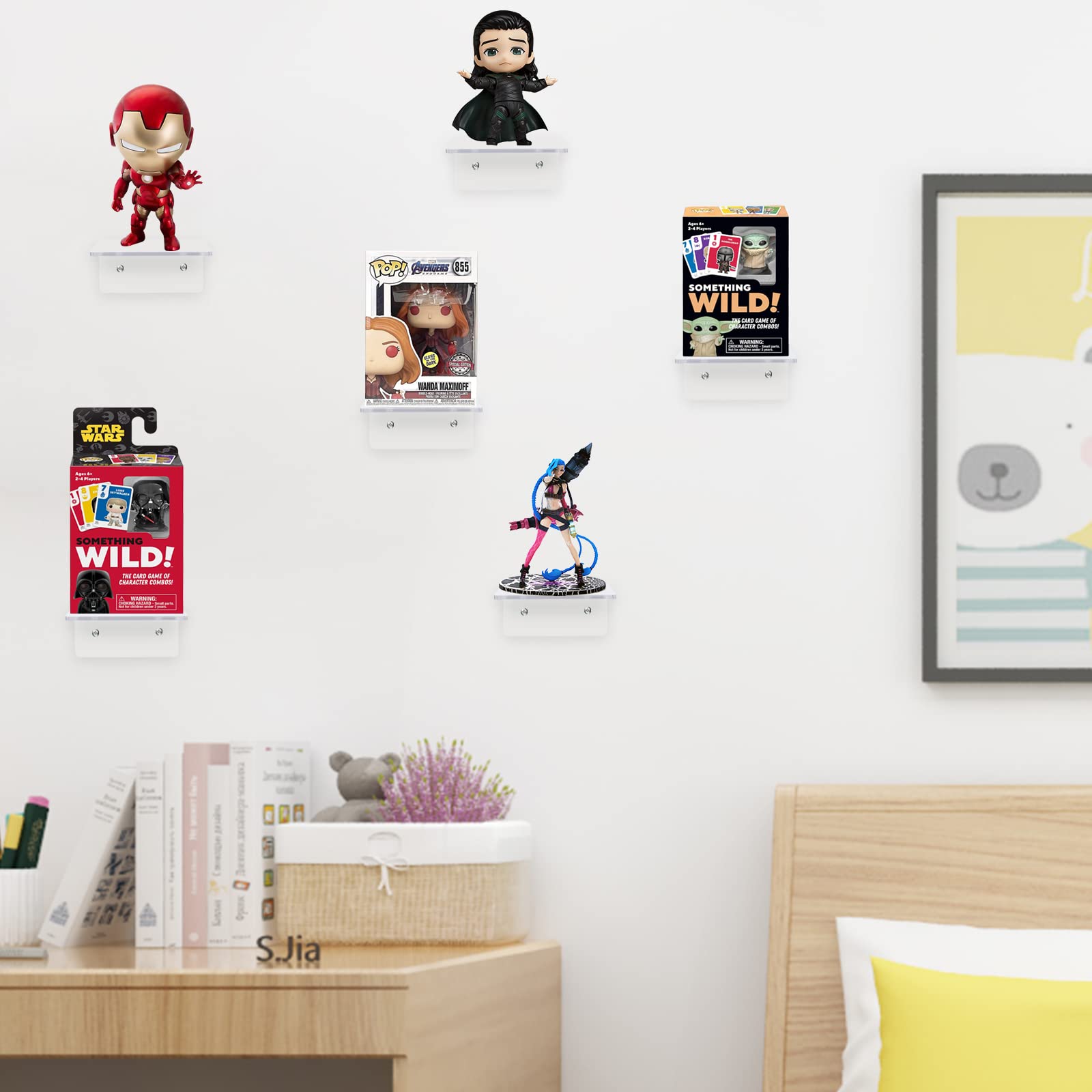 10 Pack Clear Acrylic Floating Shelves - Wall Mounted Display Shelves for Plants, Funko Pop Figures, Toys & Decor | Adhesive & Sturdy for Bedroom, Living Room, Office | Modern Minimalist Shelf Organizer
