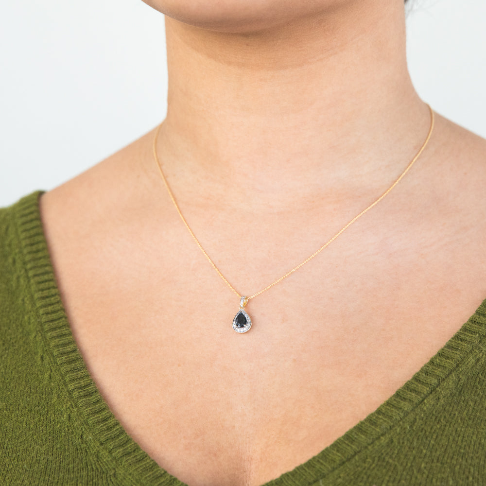 9ct Yellow Gold 1ct Natural Sapphire Pear Halo Pendant with 0.15ct Diamond on 45cm Chain - Elegant Necklace for Women, Perfect Gift for Anniversary, Birthday & Special Occasions