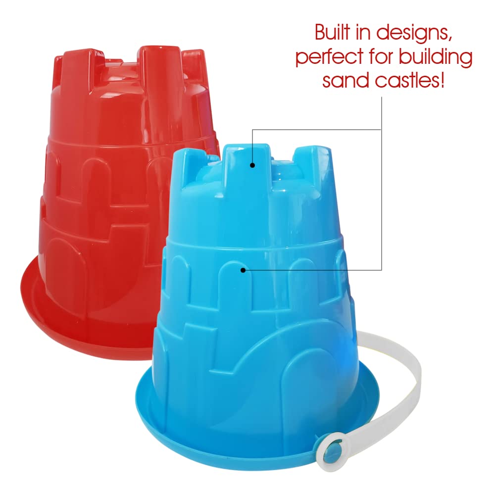 ArtCreativity 6 Inch Beach Bucket and Shovel Set for Kids - 2 Sand Shovels & 2 Buckets with Sandcastle Design - Fun Summer Sand Toys for Boys & Girls - Perfect for Beach Trips, Sandcastle Building, and Outdoor Play