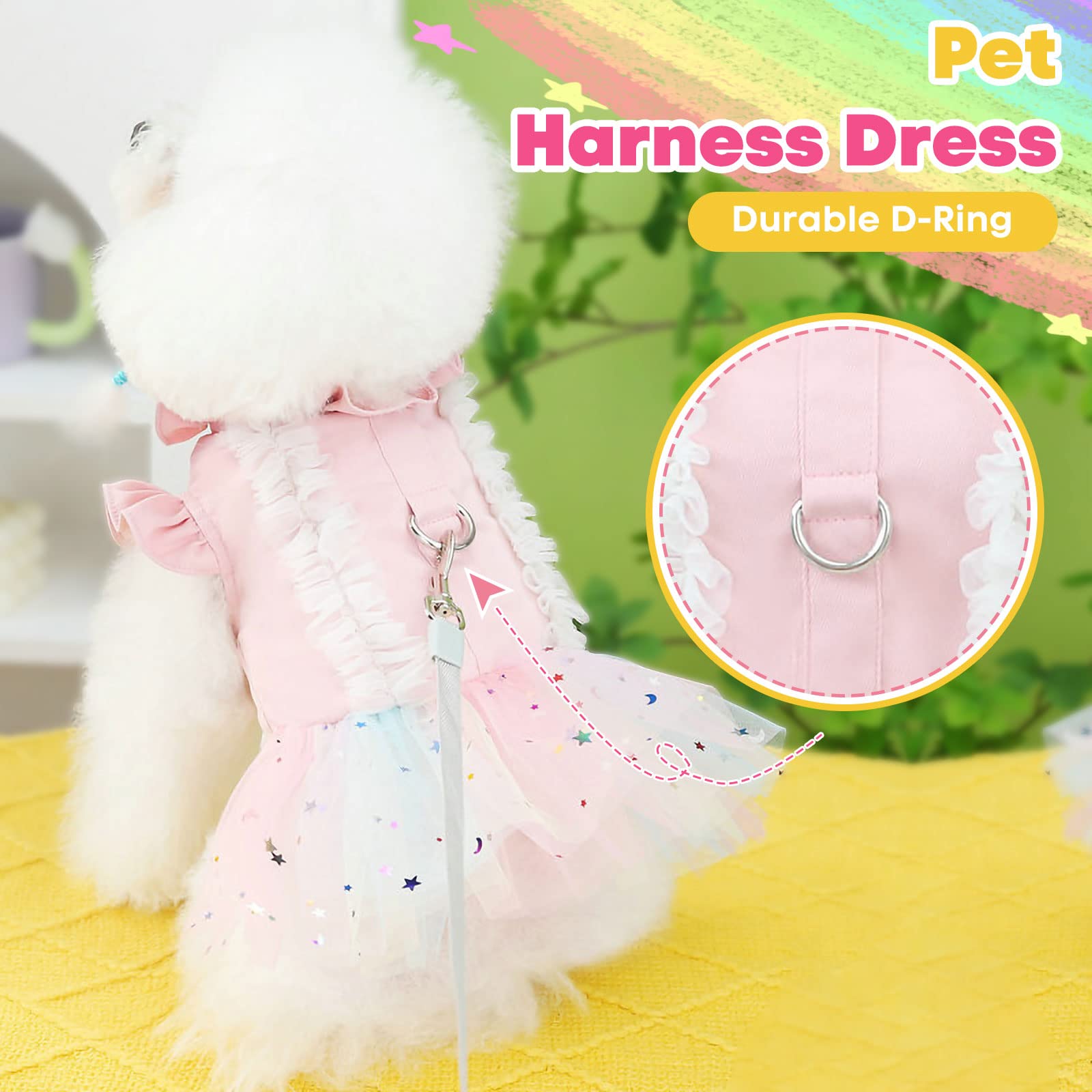 **Pink Rainbow Tutu Dog Dress for Small Dogs - Cute Princess Summer Puppy Outfit for Shih Tzu, Chihuahua & Cats - X-Large | Perfect for Parties, Photo Shoots & Special Occasions**