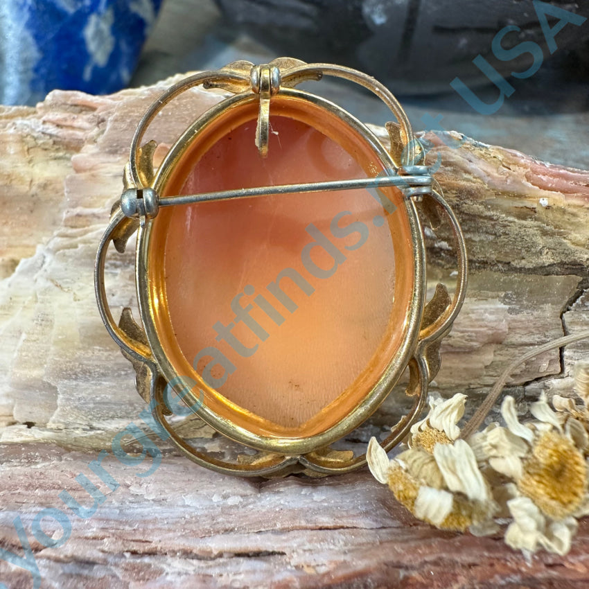 Van Dell 12k Yellow Gold Pendant Pin Shell Cameo Jewelry - Elegant Vintage Brooch for Women, Perfect for Weddings, Parties & Special Occasions