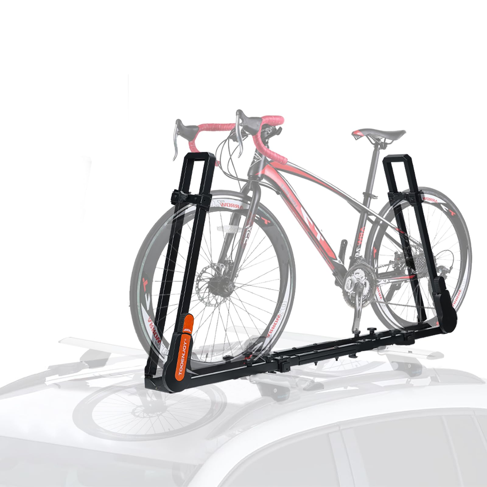 TOOENJOY Car SUV Rooftop Bike Rack - Adjustable Upright Roof Mount Bicycle Carrier with 2 Arms for Movable Crossbar (Fits 1 Bike) | Perfect for Road Trips, Camping & Outdoor Adventures