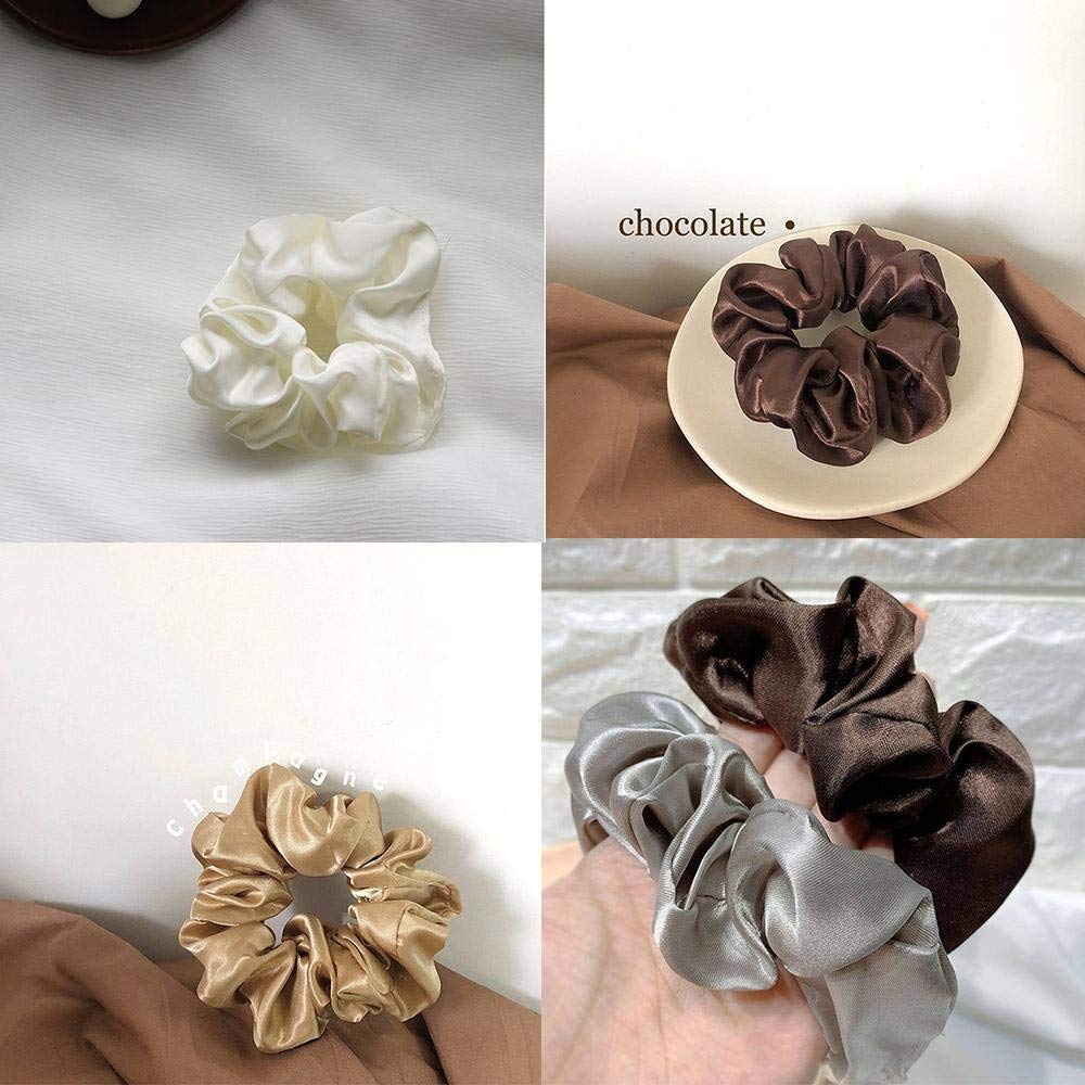 6-Piece Satin Silk Scrunchies for Women - Soft No-Slip Hair Ties, Ponytail Holders for Thick Hair - Gentle Wedding & Bridal Accessories (Perfect for Daily Use, Workouts, and Special Occasions)