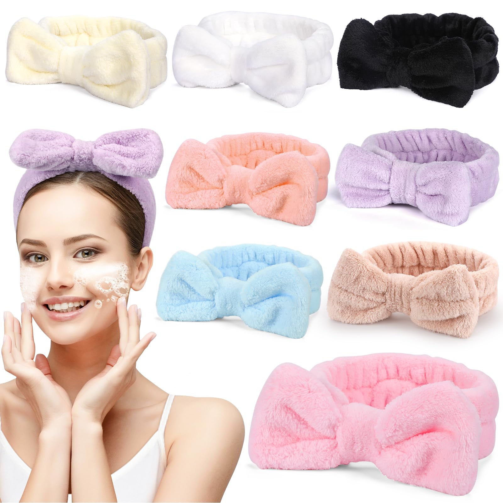 UMIKU 8 Pack Soft Coral Fleece Facial Headbands for Women - Spa Head Wraps for Makeup, Skincare, Hair Washing & Beauty Routine | Perfect for Salon, Home Spa & Skincare Gifts