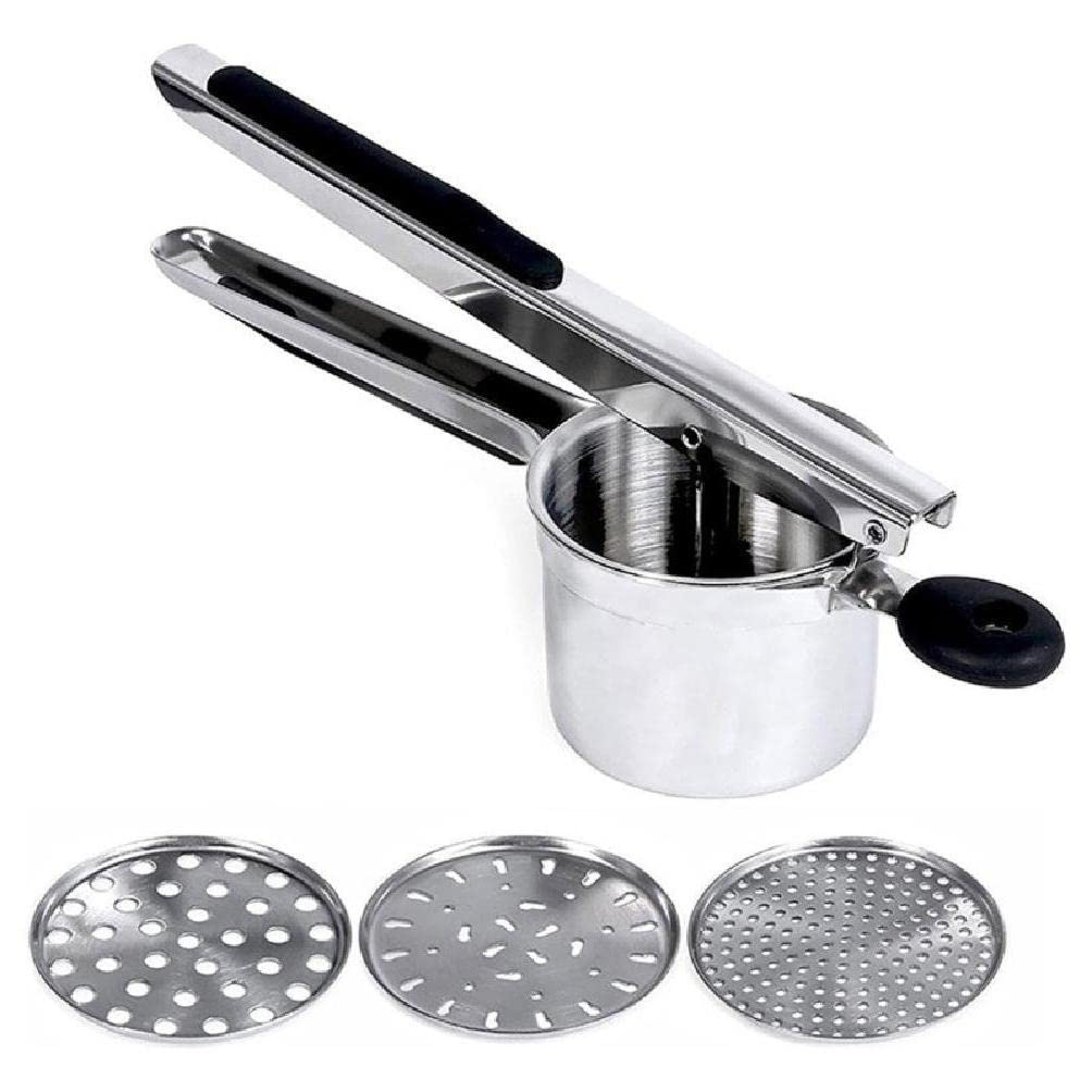 Stainless Steel Potato Ricer with 3 Interchangeable Discs - Perfect for Smooth Mashed Potatoes, Spaetzle & Purees - Ideal for Home Cooking, Restaurants & Meal Prep