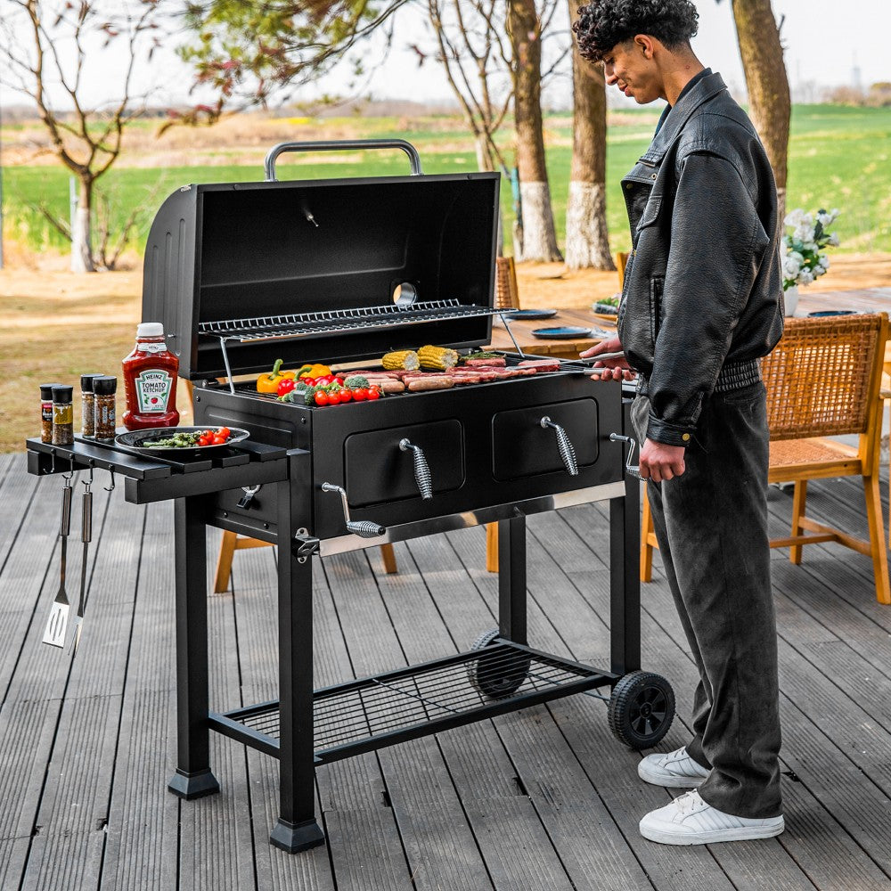 Captiva Designs Premium Charcoal Patio Grill with 2 Adjustable Liftable Enamel Trays - Perfect for Backyard BBQs, Camping & Outdoor Cooking