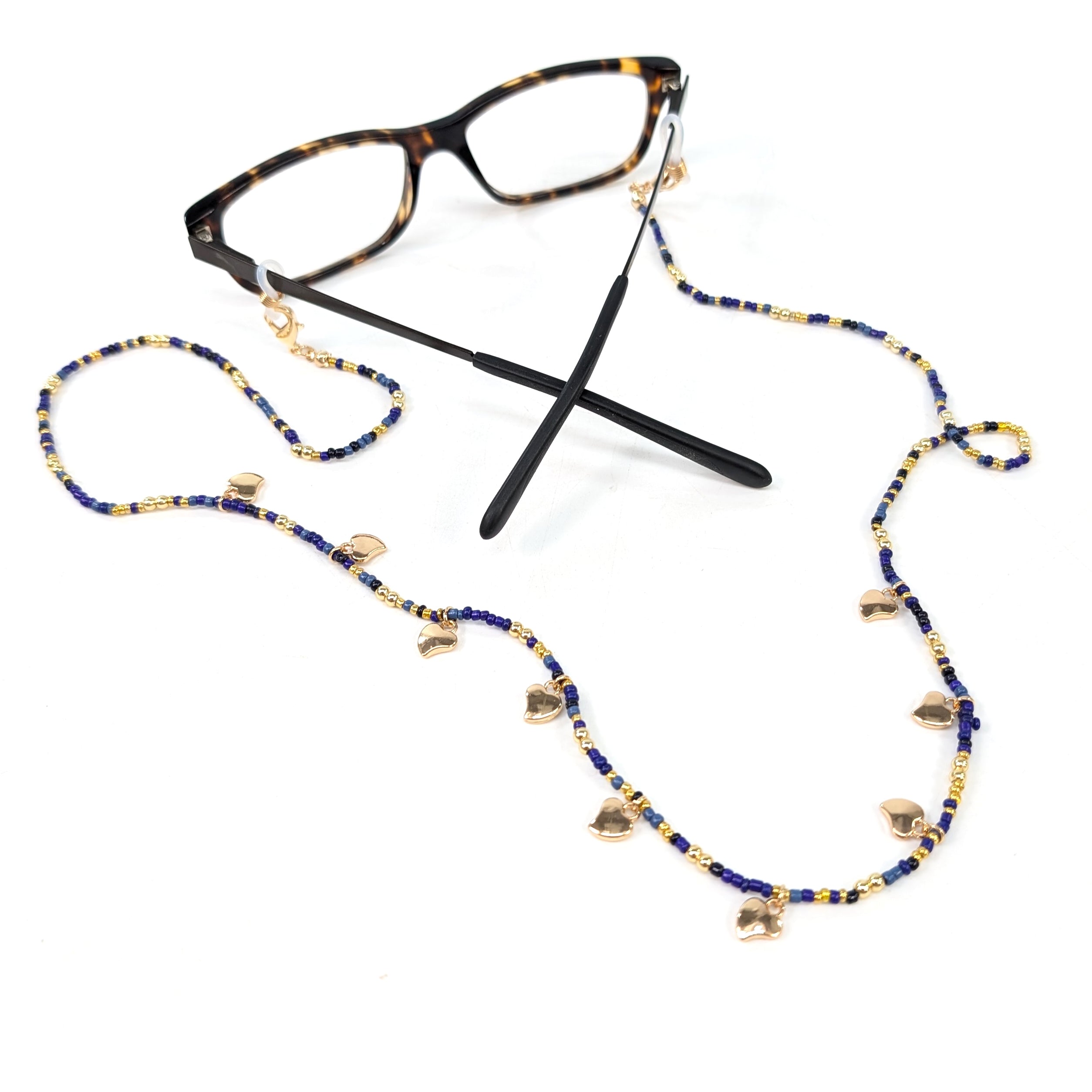 Hearts Neck Chain for Glasses - Adjustable Navy Blue Eyewear Lanyard for Reading Glasses & Sunglasses - Perfect for Work, Travel, and Outdoor Activities