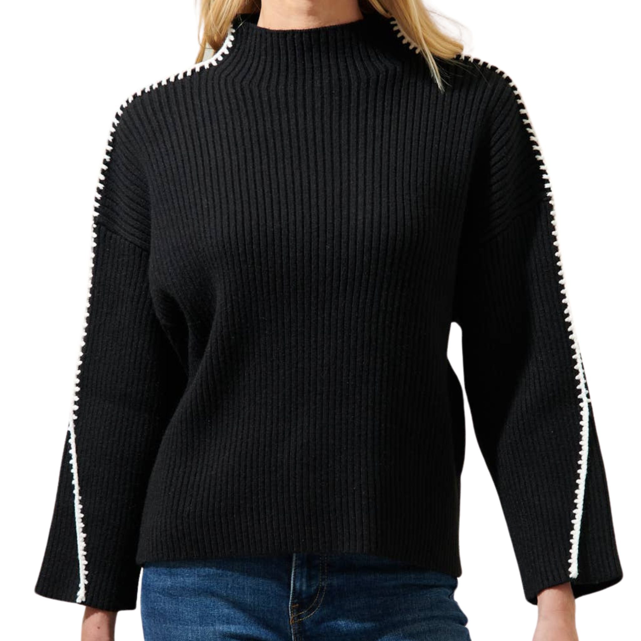 Cole Whipstitch Turtle Neck Sweater for Women - Soft Knit Winter Pullover with Stylish Whipstitch Detail - Perfect for Office Wear, Casual Outings & Holiday Gatherings