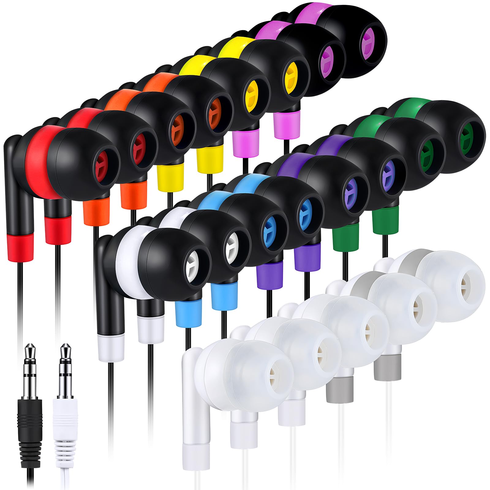 Kanayu 100 Pack Bulk Wired Earbuds - 3.5mm Jack Classroom Headphones for Students, Kids, School, Library - No Microphone, Individually Bagged (Colorful) - Perfect for Classroom Learning, School Computer Labs & Library Listening Stations