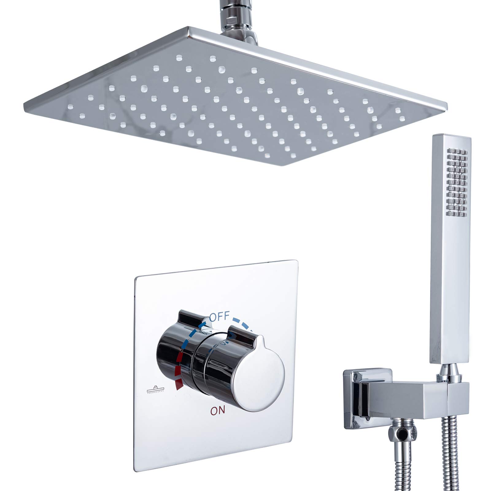 Premium Chrome Rain Shower System - 8x12 Inch LED Rainfall Shower Head with Handheld Spray & Concealed Brass Mixer - NPT 1/2 Pipes - Perfect for Modern Bathrooms & Spa-Like Experience