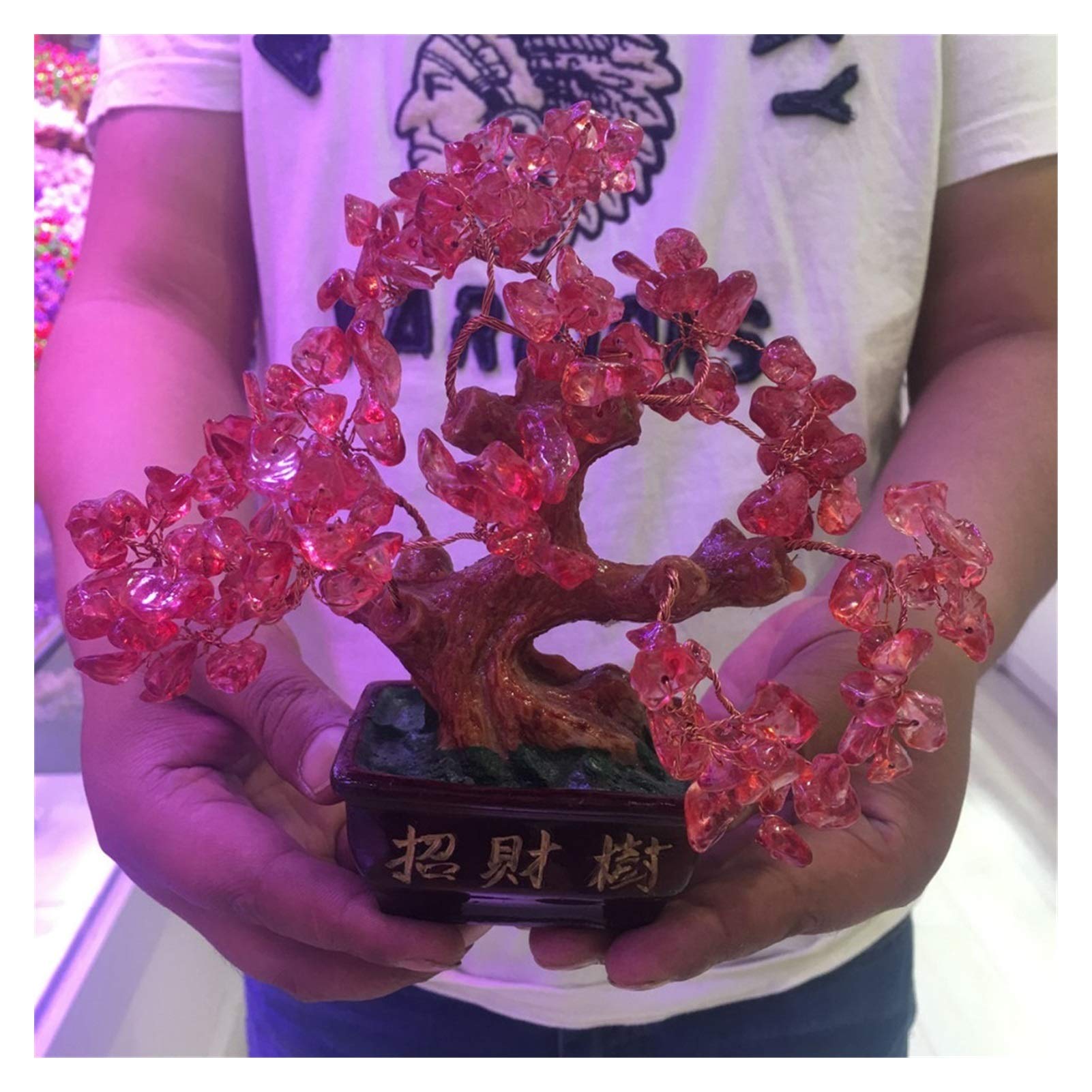 Flygogo Pink Quartz Gemstone Bonsai Tree - Handcrafted Smelting Crystal Lucky Plant for Home Decor, Office Feng Shui, Meditation & Gift Giving