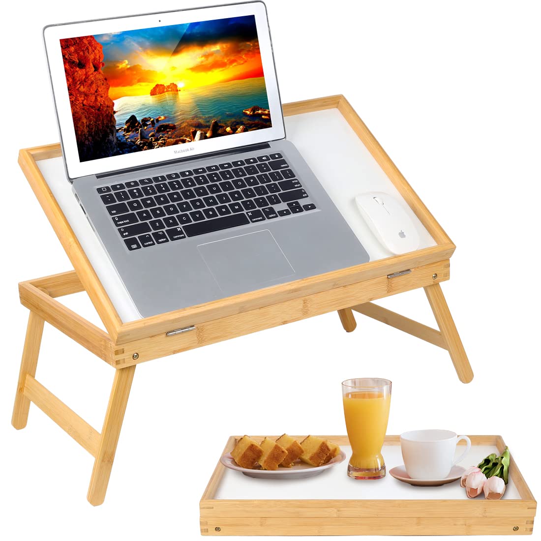 Foldable Bed Tray Table with Adjustable Legs - Portable Breakfast Tray for Laptop, Notebook & Food Serving | Perfect for Sofa, Bed, Office & Kitchen Use