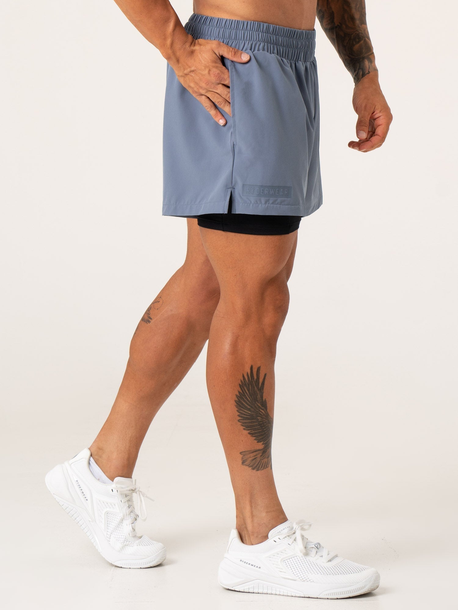 Pursuit 2-in-1 Training Shorts for Men - Stretch Denim Blue Workout Shorts with Built-in Liner | Gym, Running & Outdoor Activities