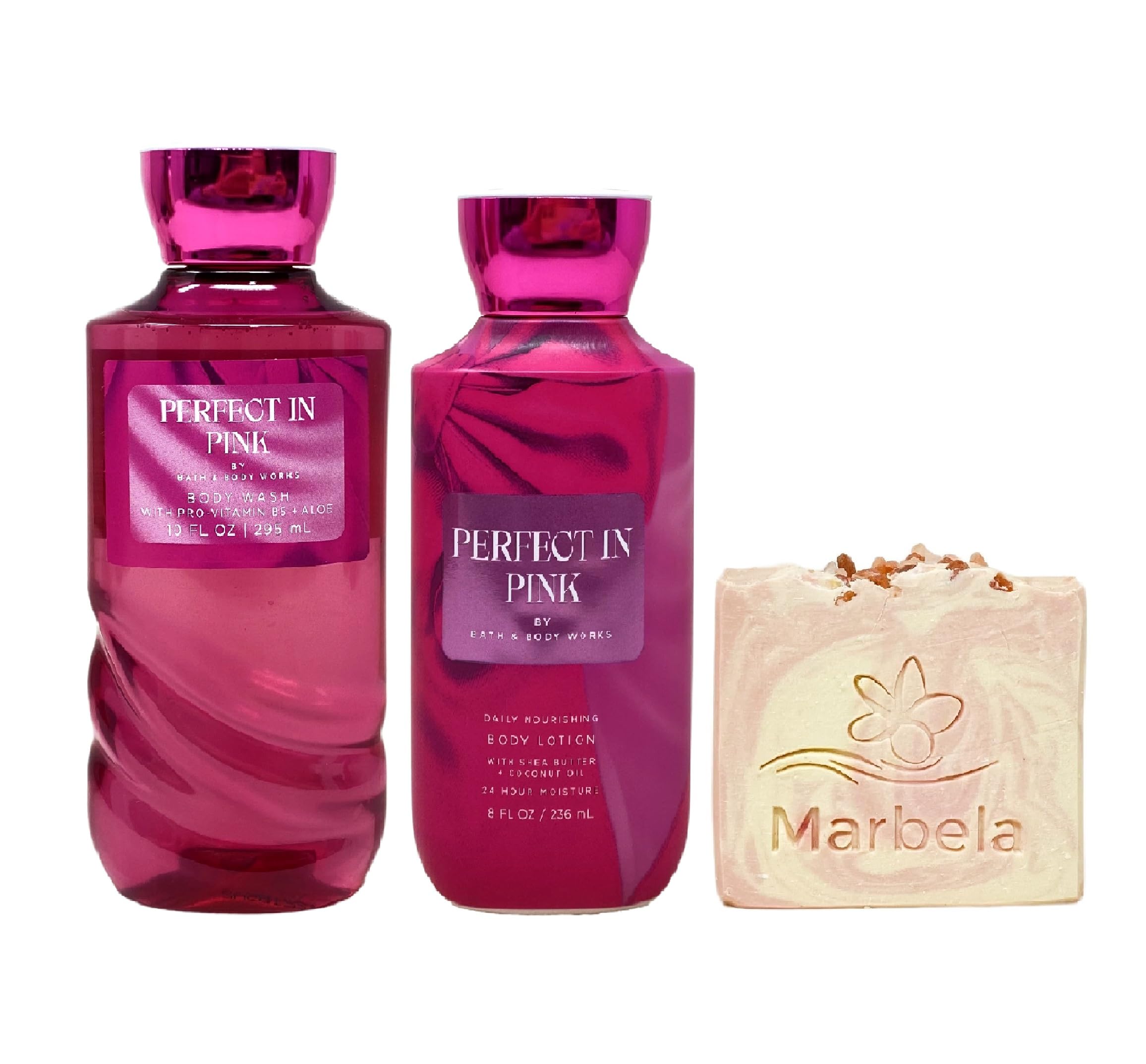 Bath & Body Works Perfect In Pink Duo Gift Set - Body Wash & Lotion with Himalayan Salt Soap Bar | Full Size Set for Women | Perfect for Gifts, Self-Care & Spa Days at Home
