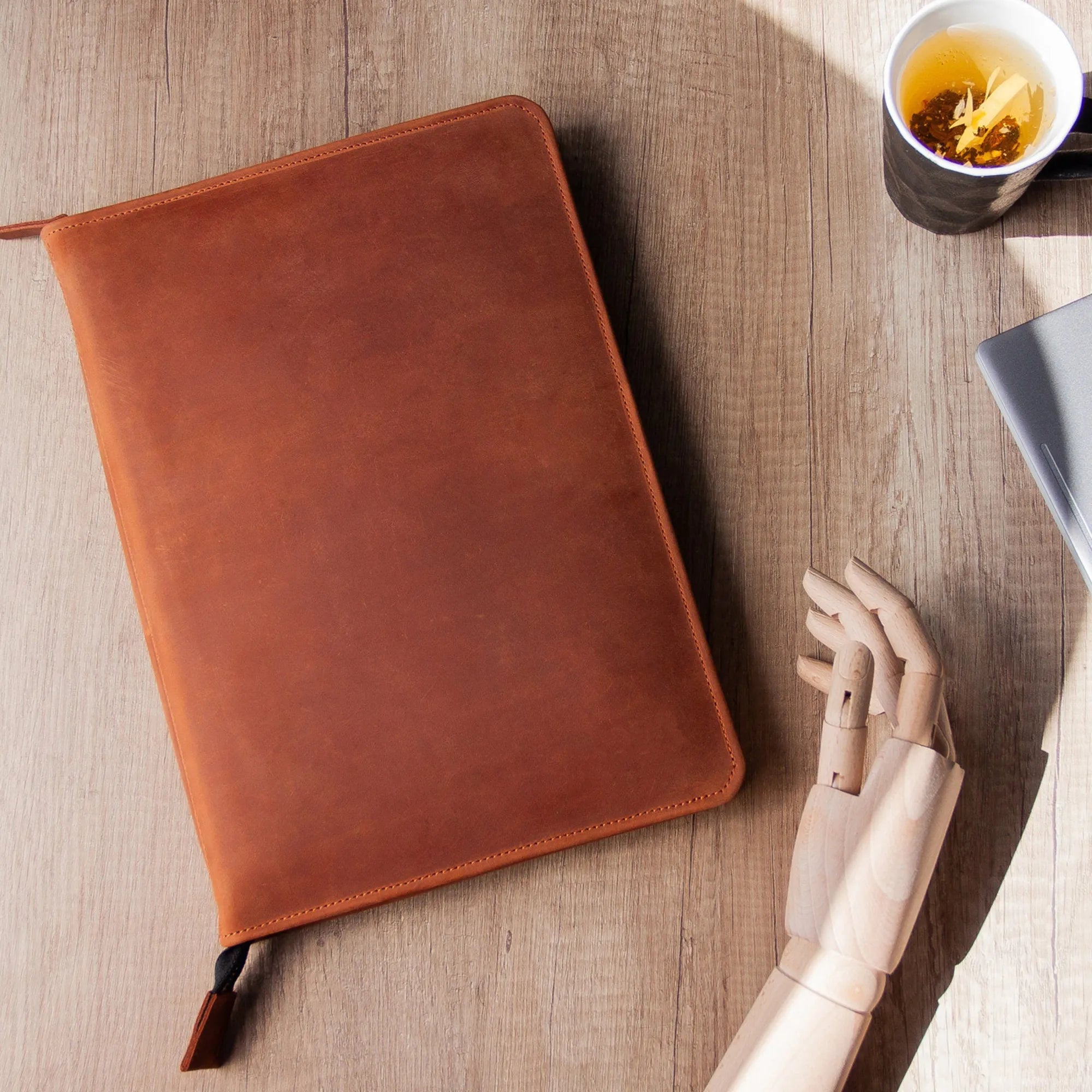 Minimalist Zippered Padfolio - Professional Leather Portfolio with Notepad Holder for Business Meetings & Office Organization