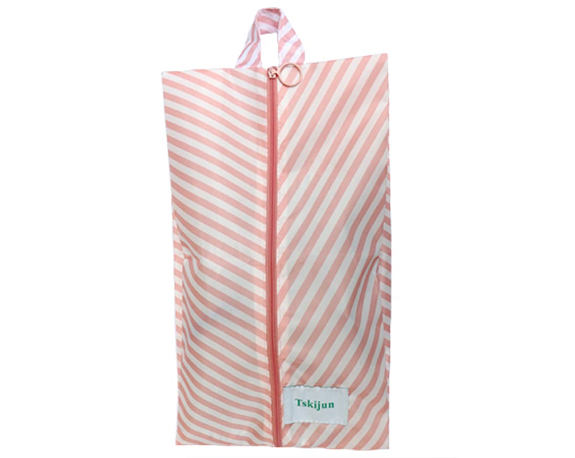 Waterproof Shoe Storage Bag - Dustproof Pink Stripe Travel Shoe Organizer with Handle & Zipper - Perfect for Gym, Golf, Sports & Travel Accessories