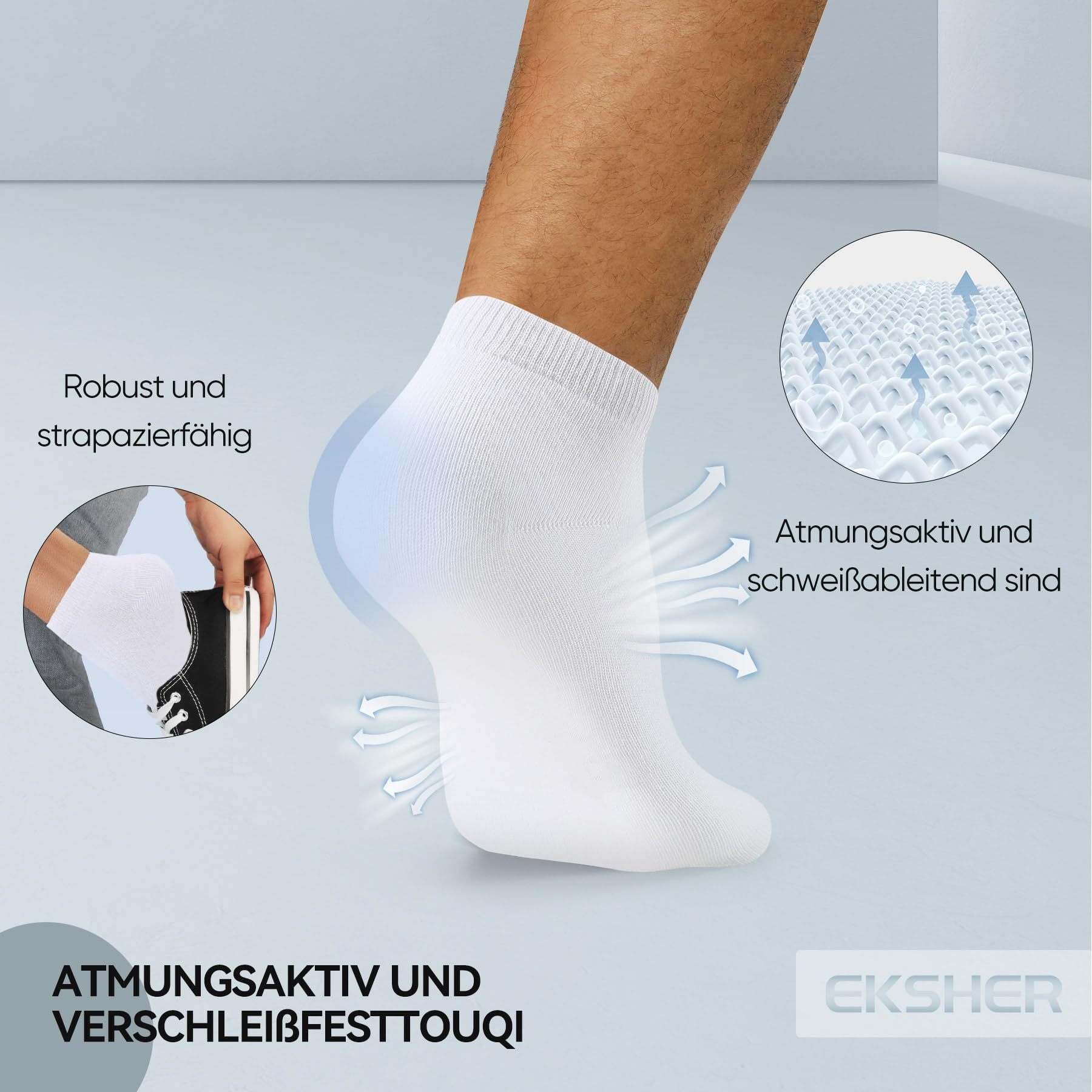EKSHER 10 Pairs Men's Athletic Running Socks - Breathable Low-Cut Cotton Sports Socks for Jogging, Gym & Daily Wear