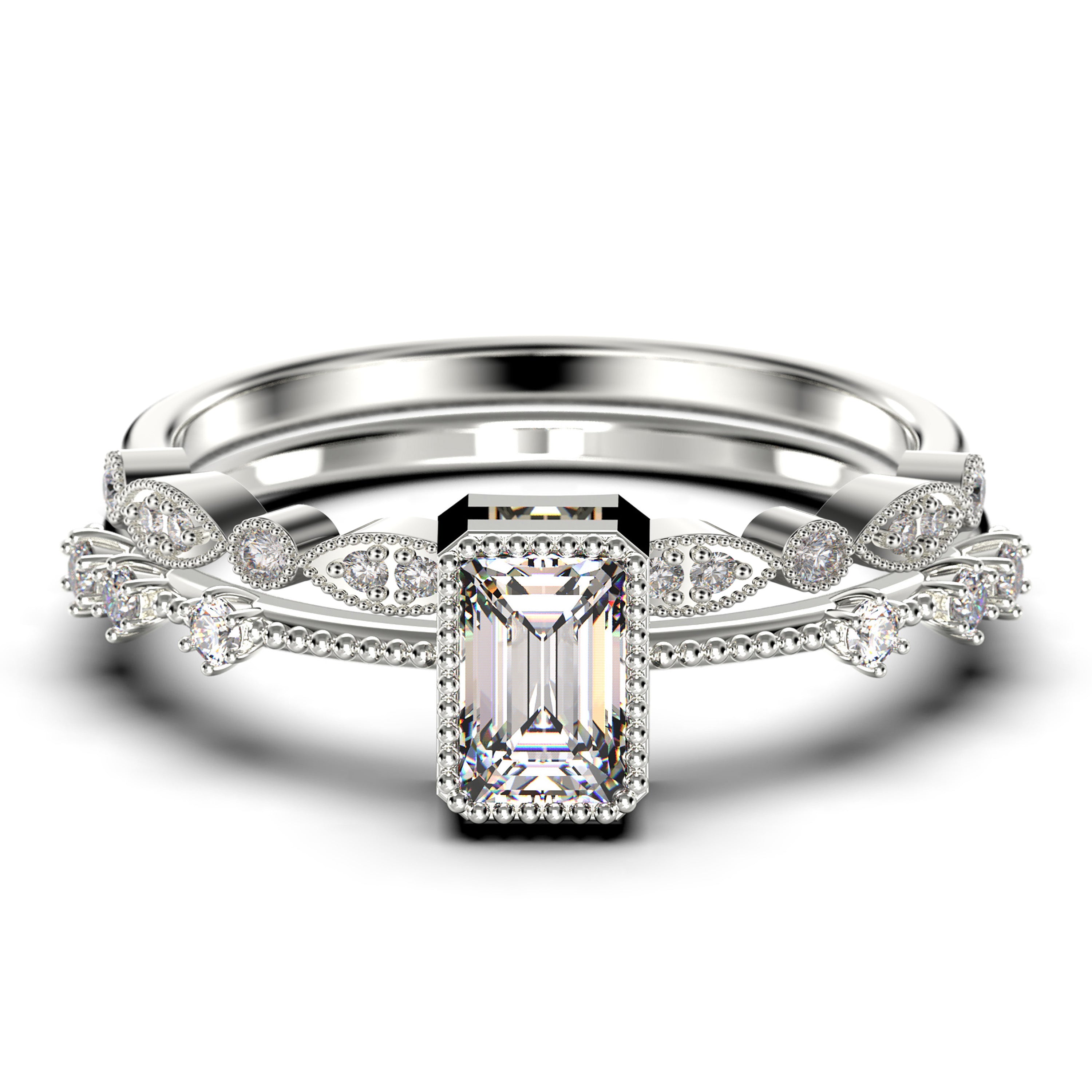 1.75 Carat Emerald Cut Moissanite Engagement Ring & Wedding Band Set in 925 Sterling Silver with 18K Gold Plating - Elegant Thin Bridal Ring Set for Proposal, Anniversary Gift, Promise Ring, and Special Occasions