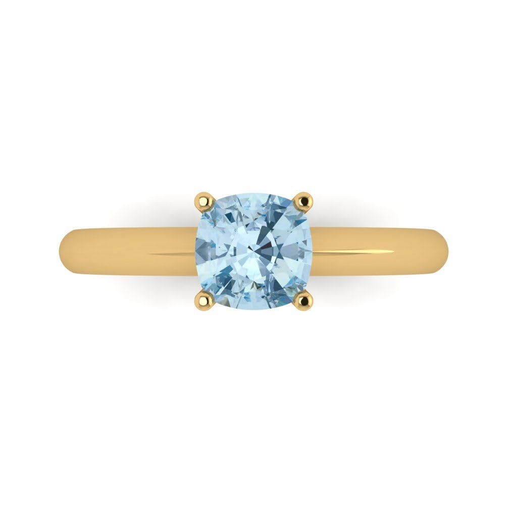 0.95ct Natural Light Sea Blue Aquamarine Cushion Cut Solitaire Ring in 14K Yellow Gold for Women - Classic 4-Prong Statement Jewelry for Engagement, Anniversary & Special Occasions