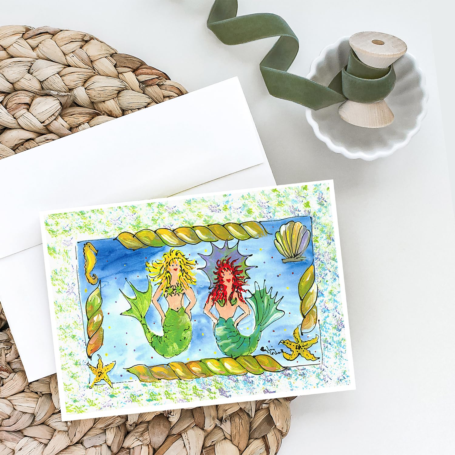 Caroline's Treasures 8083GCA7P Whimsical Mermaid Greeting Cards Set - 8 Blank A7 Size (5x7) Note Cards with Envelopes | Perfect for Birthday Wishes, Thank You Notes & Special Occasions