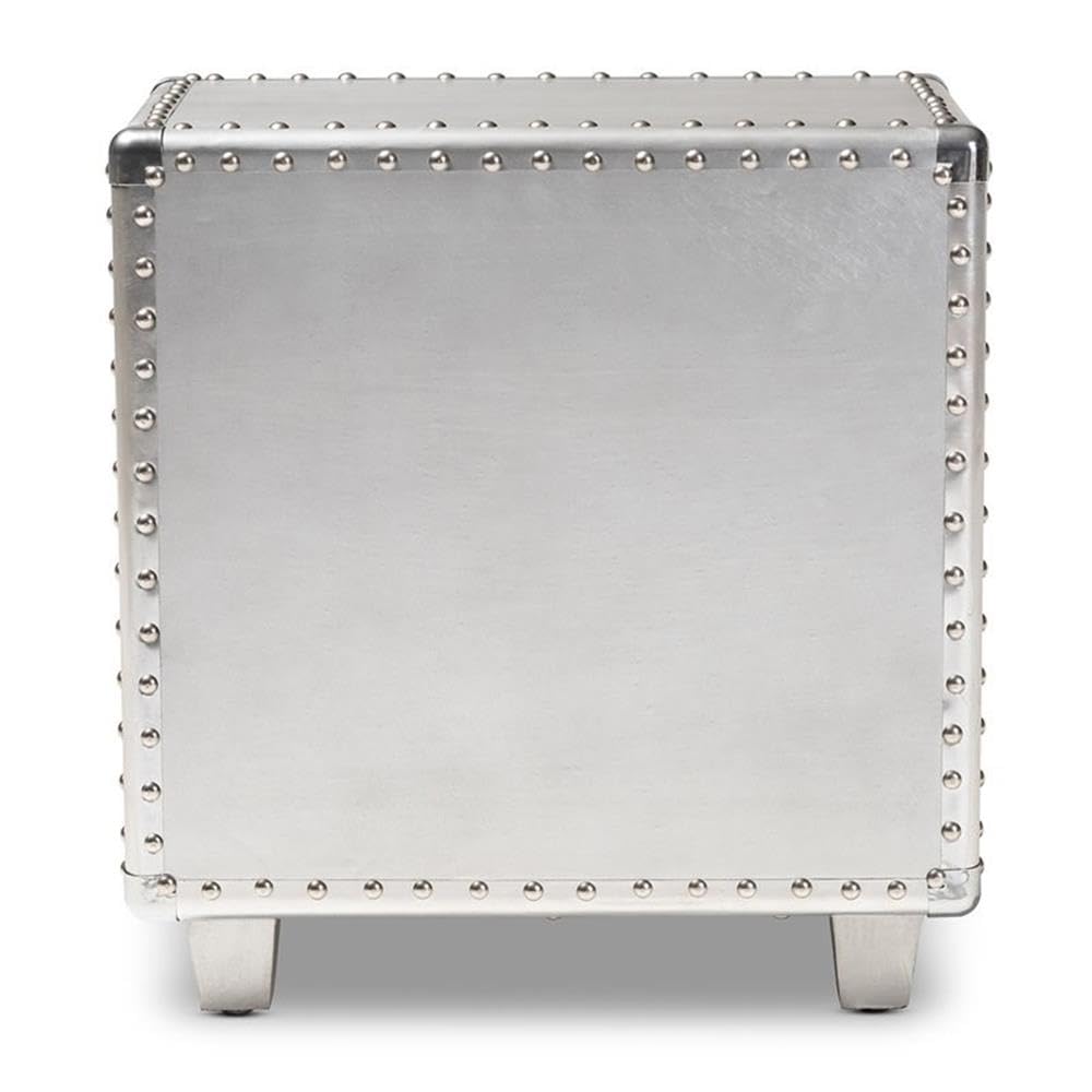 BOWERY HILL Modern 2-Drawer Silver Metal Nightstand - Sleek Bedside Table for Bedroom, Living Room & Office Storage