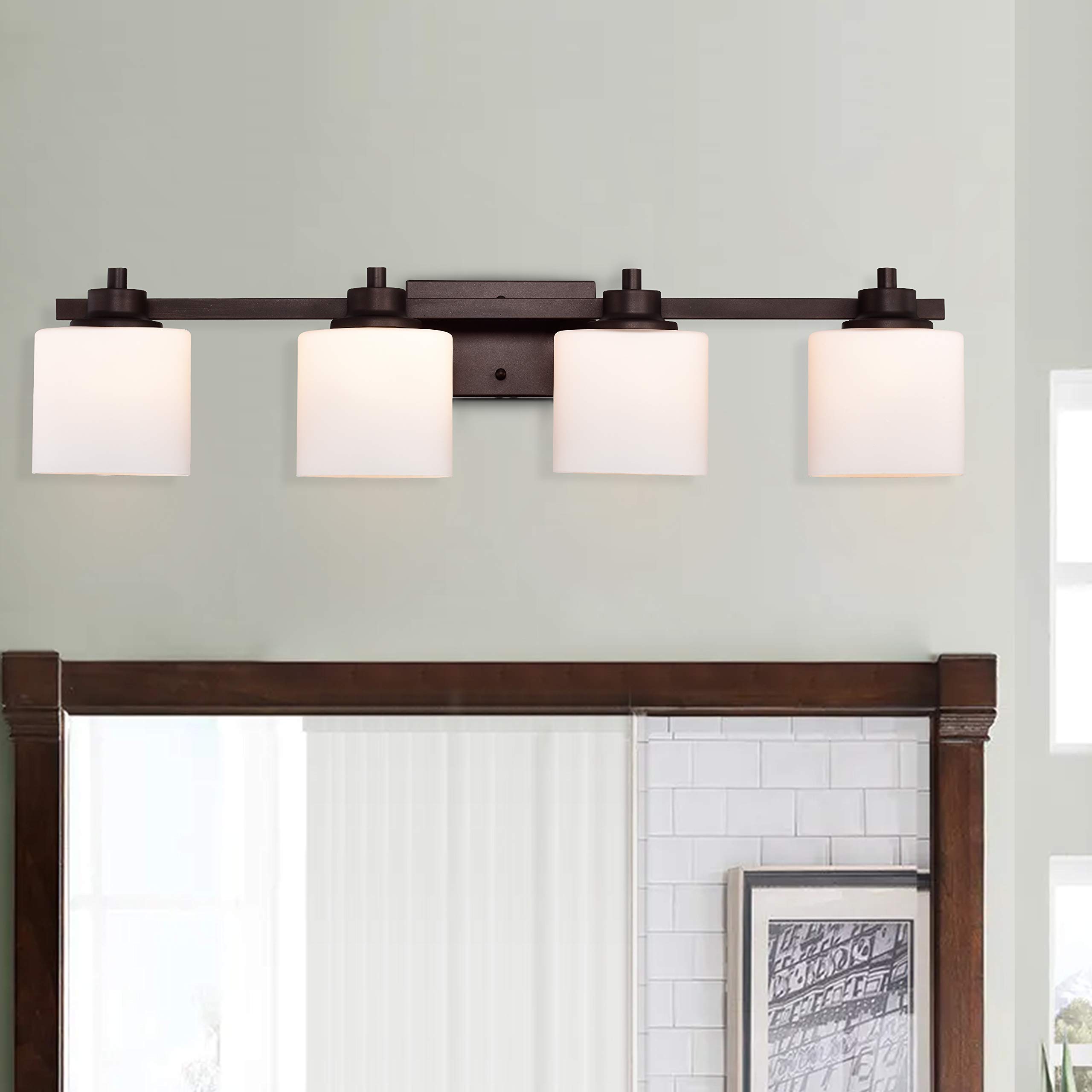 4-Light Oil Rubbed Bronze Bathroom Vanity Light Fixture - 33 Inch Wide Contemporary Design for Bathroom, Powder Room & Dressing Area