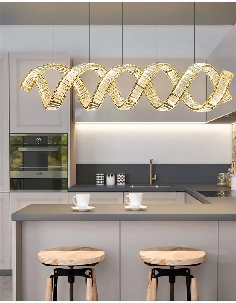 Wave Crystal Pendant Light - Modern Elegant Chandelier for Dining Room, Living Room & Bedroom | Energy Efficient LED Lighting Fixture for Home Decor & Interior Design