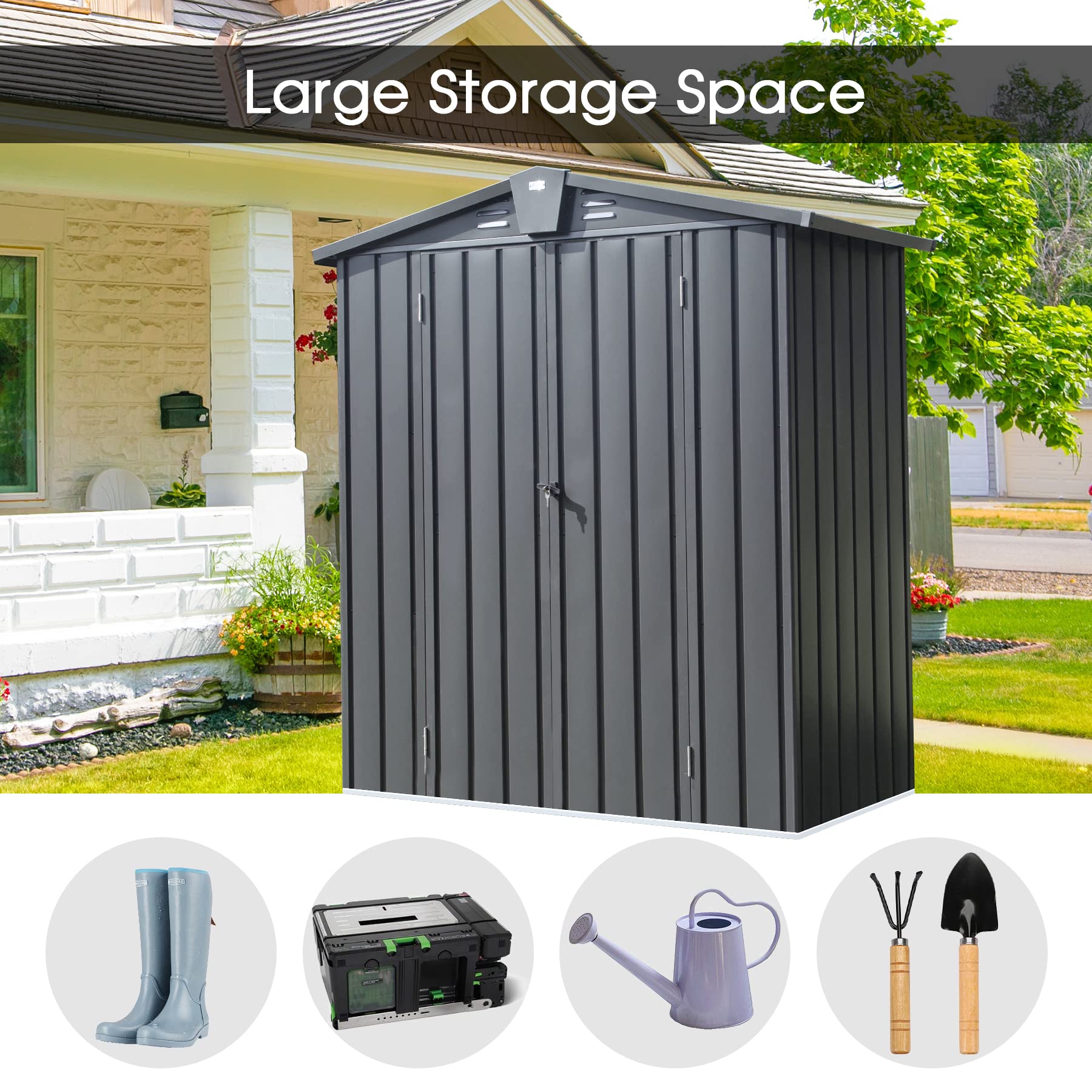 **Domi 5.7'x3' Outdoor Storage Shed – Heavy-Duty Galvanized Steel Garden Shed for Bikes, Trash Cans, Tools, Lawn Mowers & Pool Toys – Lockable Metal Storage Cabinet for Backyard, Patio & Lawn (Perfect for Organizing Outdoor Equipment & Seasonal Items)**