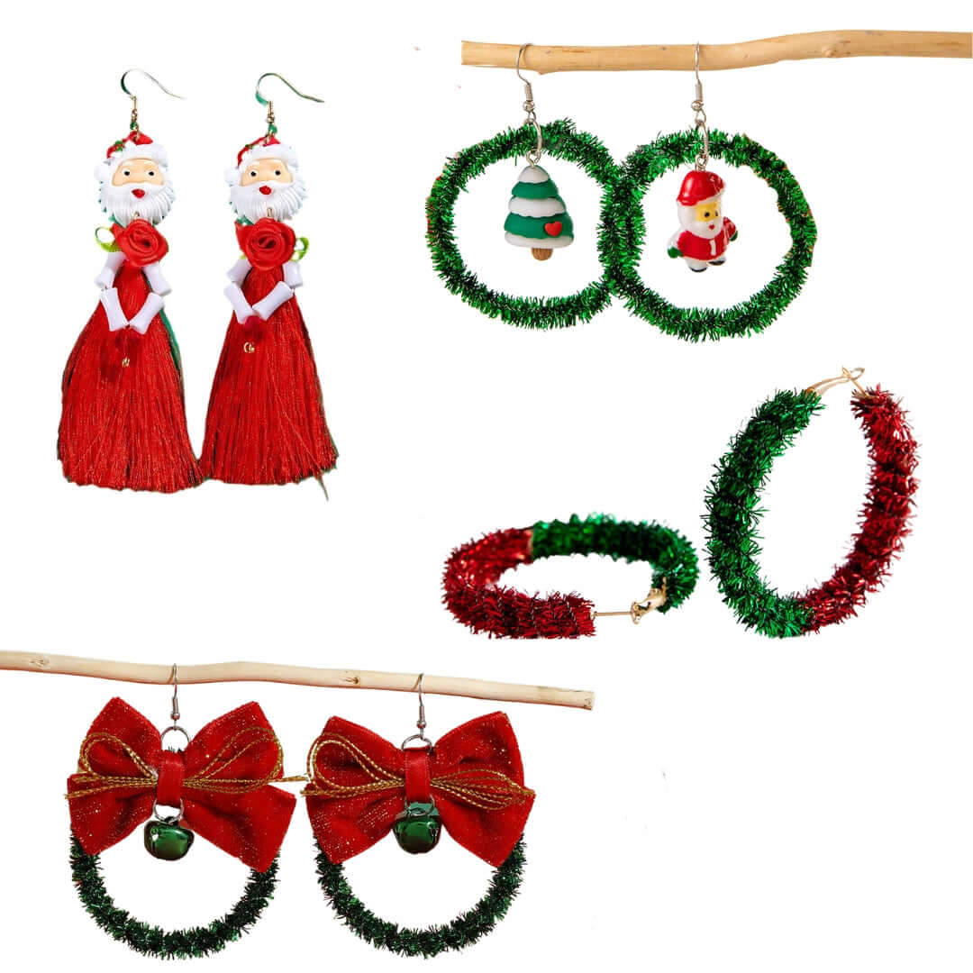 Festive Christmas Jingle Bell Tinsel Hoop Earrings for Women | Holiday Party Jewelry Gift | ER728 | Perfect for Xmas Celebrations, Office Parties & New Year Events