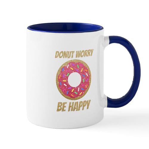 White/Navy Inside - Donut Worry Be Happy Mugs