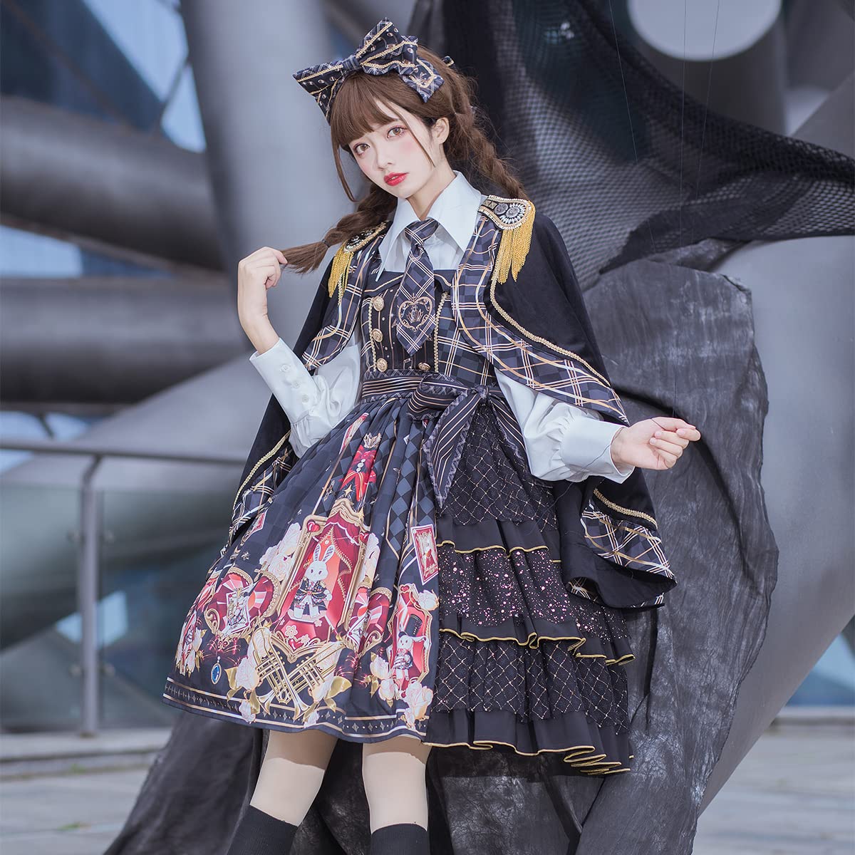 Gothic Princess Dress Set for Women - 3-Piece Halloween Costume with Cute Print | Perfect for Cosplay, Parties & Gothic Fashion