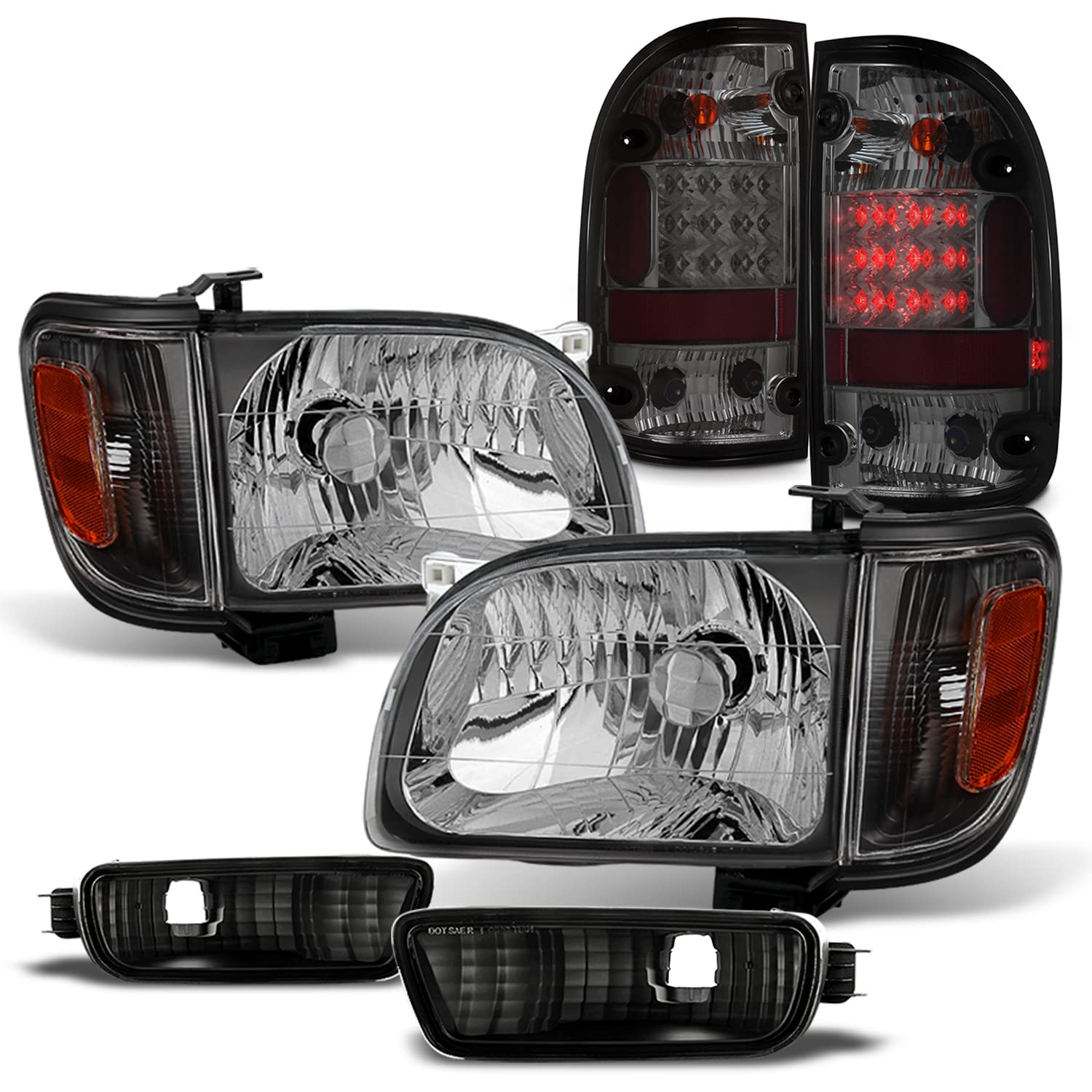 AKKON Black LED Smoked Tail Lights & Headlights Pair for 2001-2004 Toyota Tacoma Pickup - Includes Corner, Signal & Bumper Lamps | Upgrade Your Truck's Style & Night Visibility for Off-Roading & Daily Driving