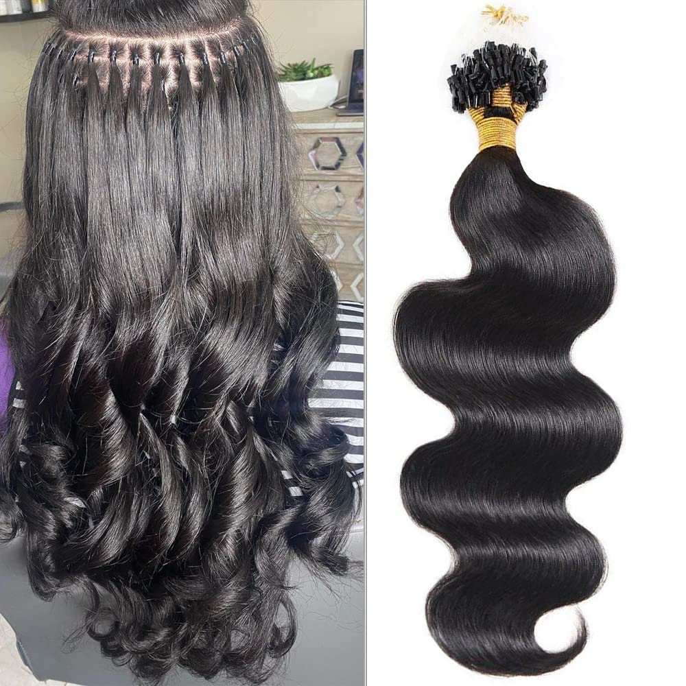Body Wave Micro Loop Hair Extensions 100G - 100% Human Hair, 20 Inch Brazilian Wavy Hair for Black Women - 1G/Strand Microlink Bead Extensions (100 Strands) - Perfect for Daily Styling, Special Occasions & Volume Boosting