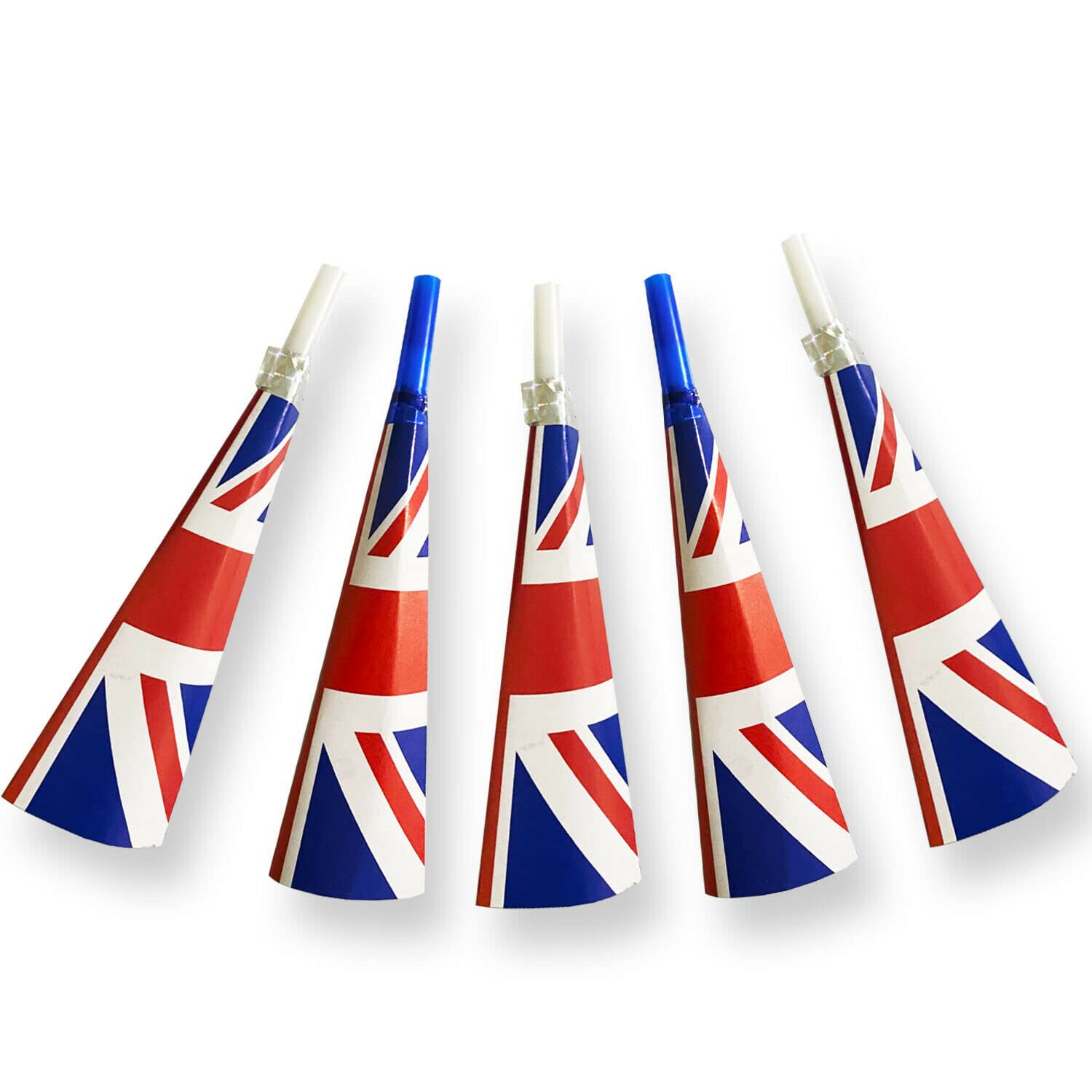 Lizzy 5-Pack Union Jack Party Horns - Queen Elizabeth II Memorial Banner for Royal Events, Patriotic Noise Makers & Party Whistles - Perfect for UK Themed Parties, Jubilee Celebrations & British Pride Decorations