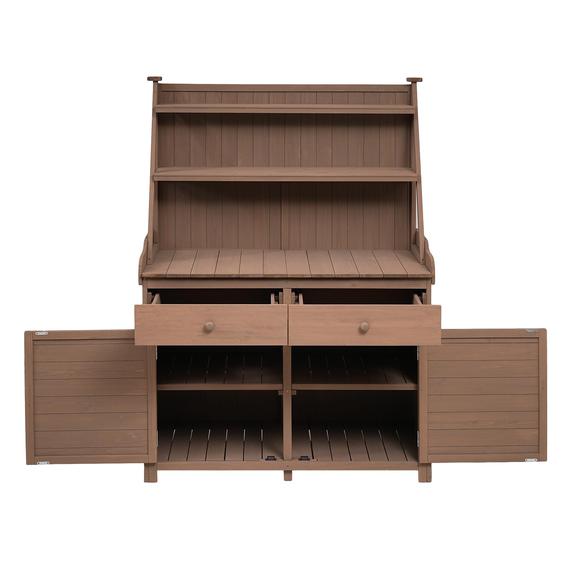 65 Inch Fir Wood Garden Potting Bench with Storage Shelf, Drawer & Cabinet - Heavy Duty Outdoor Workstation for Planting, Gardening & DIY Projects - Perfect for Backyard, Greenhouse & Patio Use