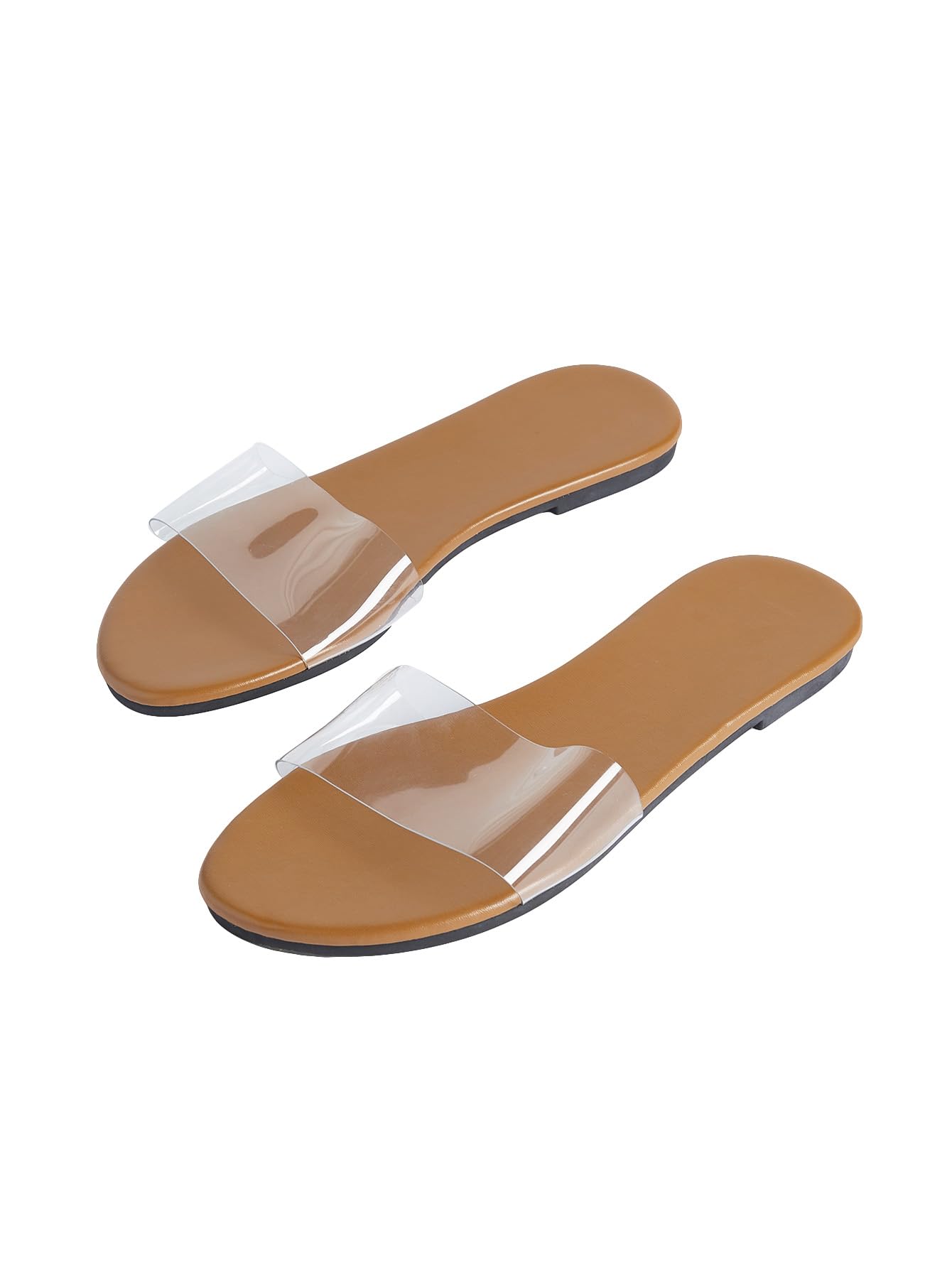 Verdusa Women's Clear Flat Sandals - Open Toe Slide Sandals for Summer | Transparent Comfortable Beach Sandals | Perfect for Pool, Vacation & Casual Outings