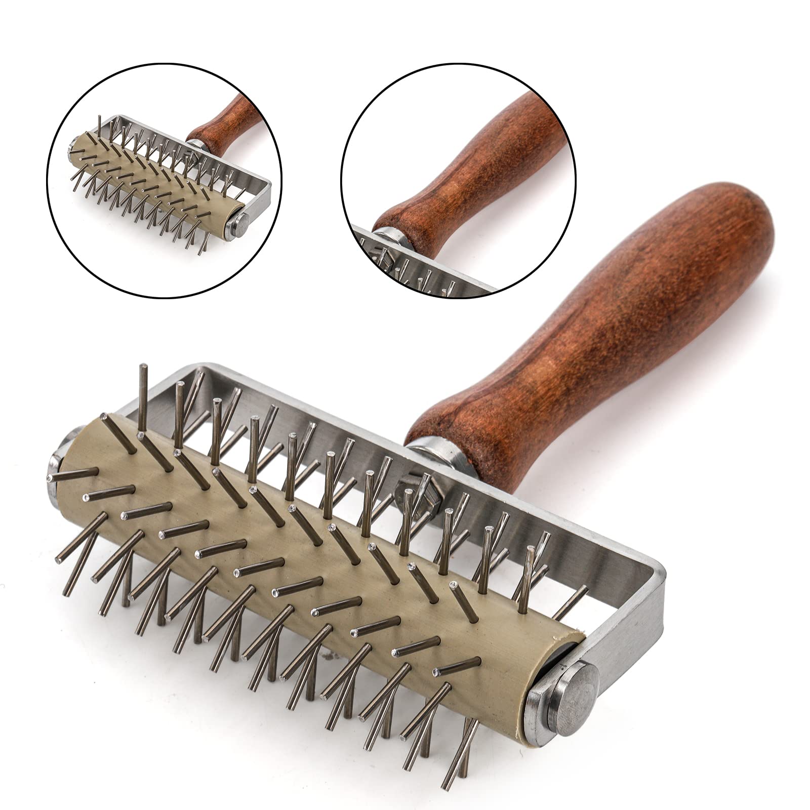 Hiceeden Set of 2 Stainless Steel Pizza Dough Roller & Dough Docker - Wooden Rolling Pin for Perfect Pizza, Cookies, Pies, Pastries & Bread Crust | Ideal for Home Baking, Restaurant & Commercial Kitchen Use