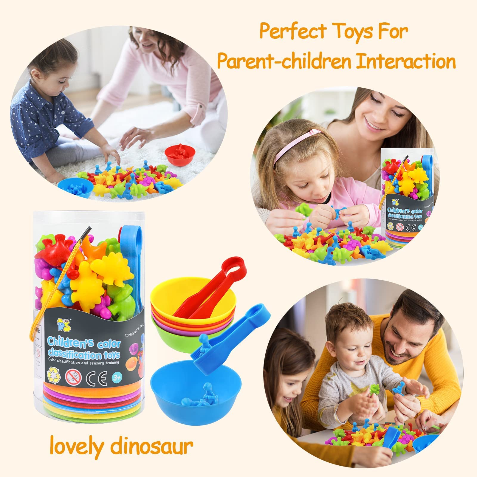 RAEQKS Counting & Sorting Dinosaur Toys - Montessori Educational Sensory Game with Bowls | Preschool Learning Activities, Stacking Animal Toys for Toddlers & Kids (Boys & Girls) | Perfect for Classroom, Homeschool & Birthday Gifts